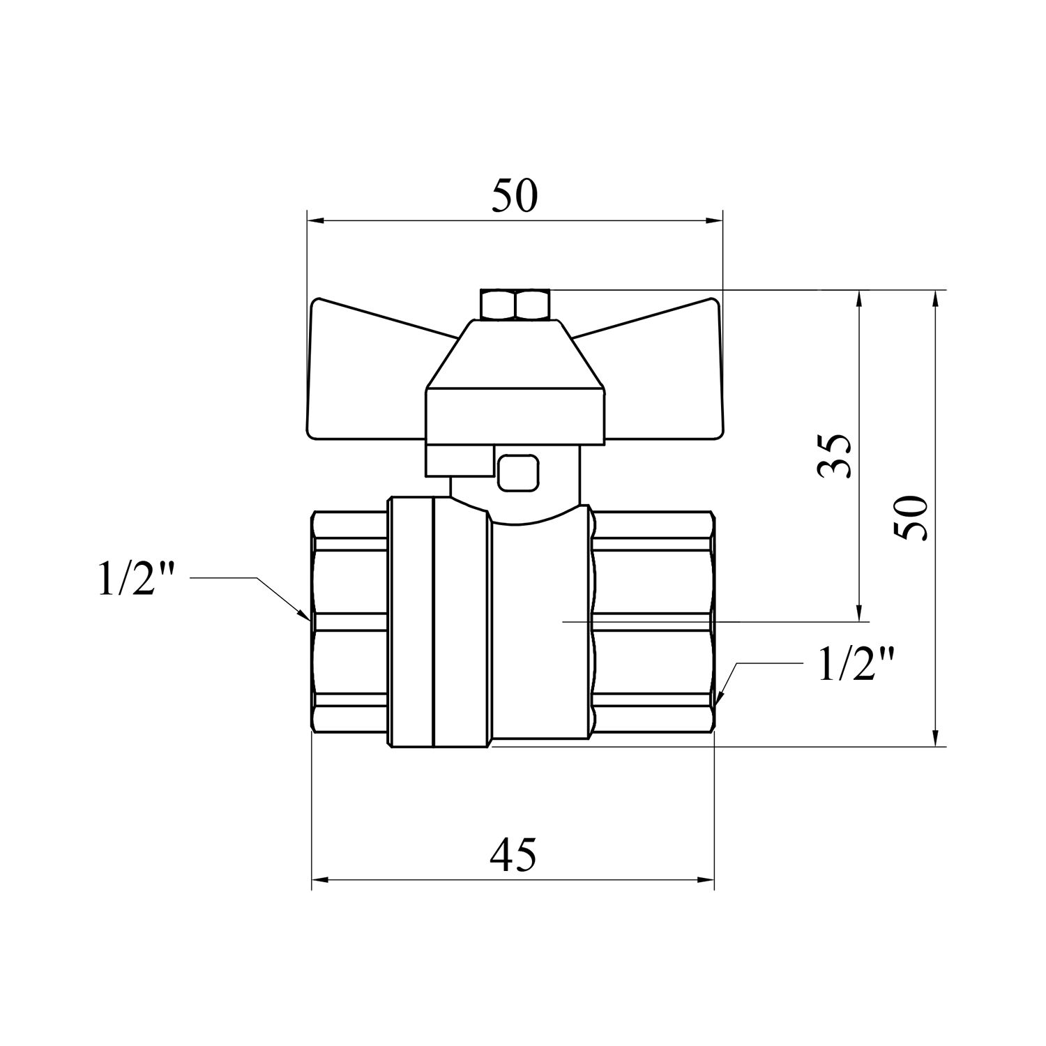 Кран кульовий для газу Valves 1/2" ВВ PN30 жовтий метелик