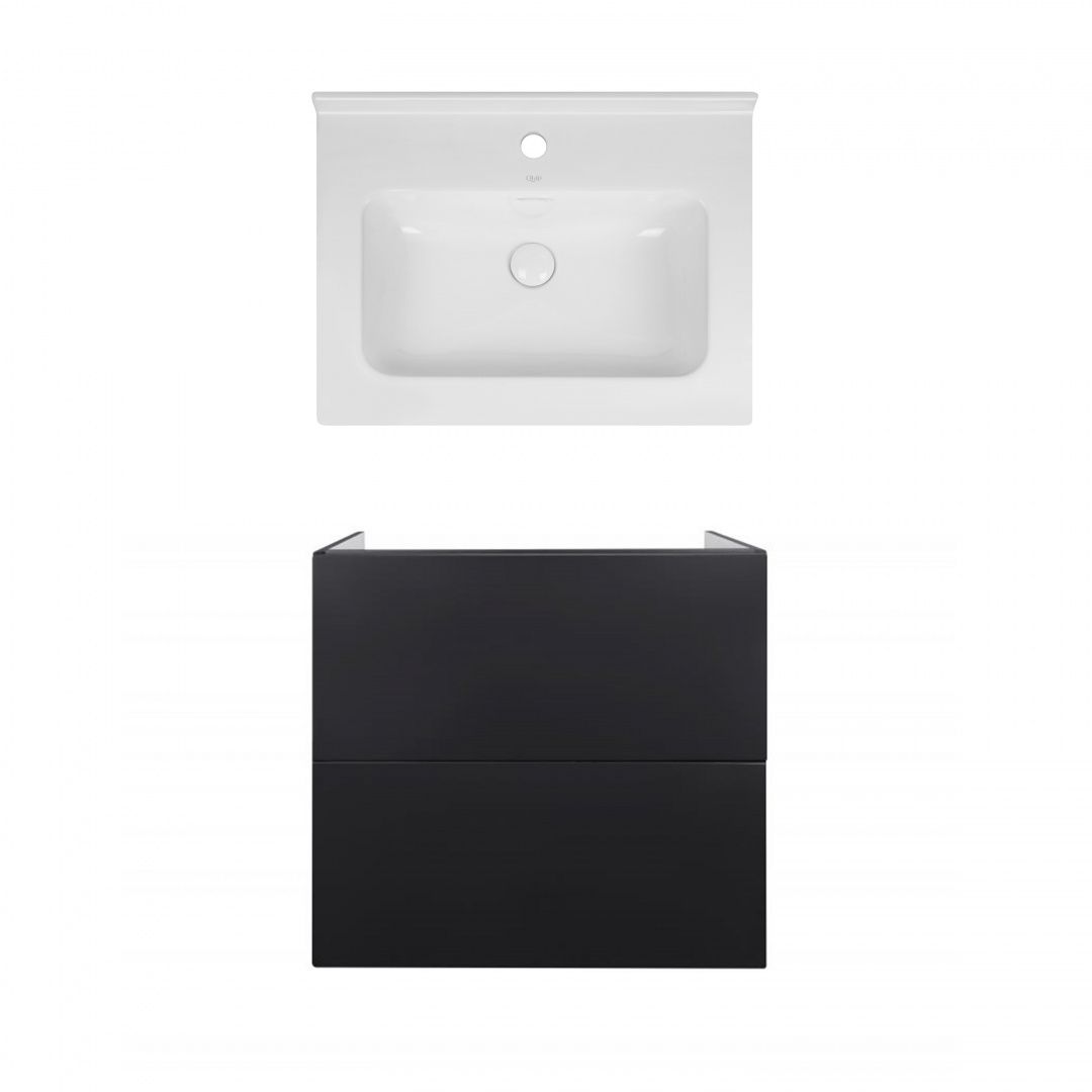 Комплект Qtap тумба підвісна Tern 600х580х437 мм Matt Black + раковина урізна Albatross 01 QT71TE44116