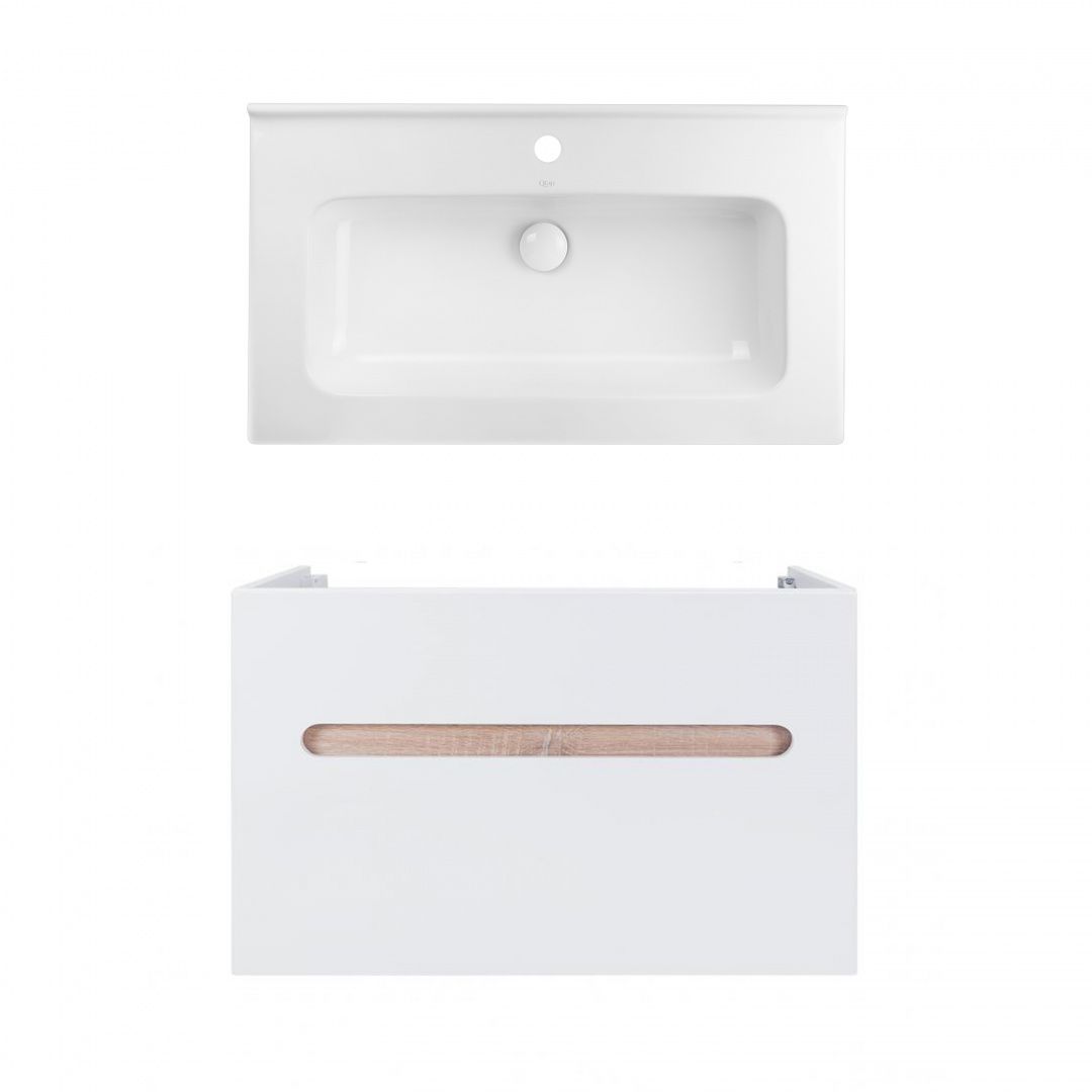 Комплект Qtap тумба підвісна Virgo 800х580х437 мм White/Whitish oak + раковина урізна Albatross 01 QT71V44080