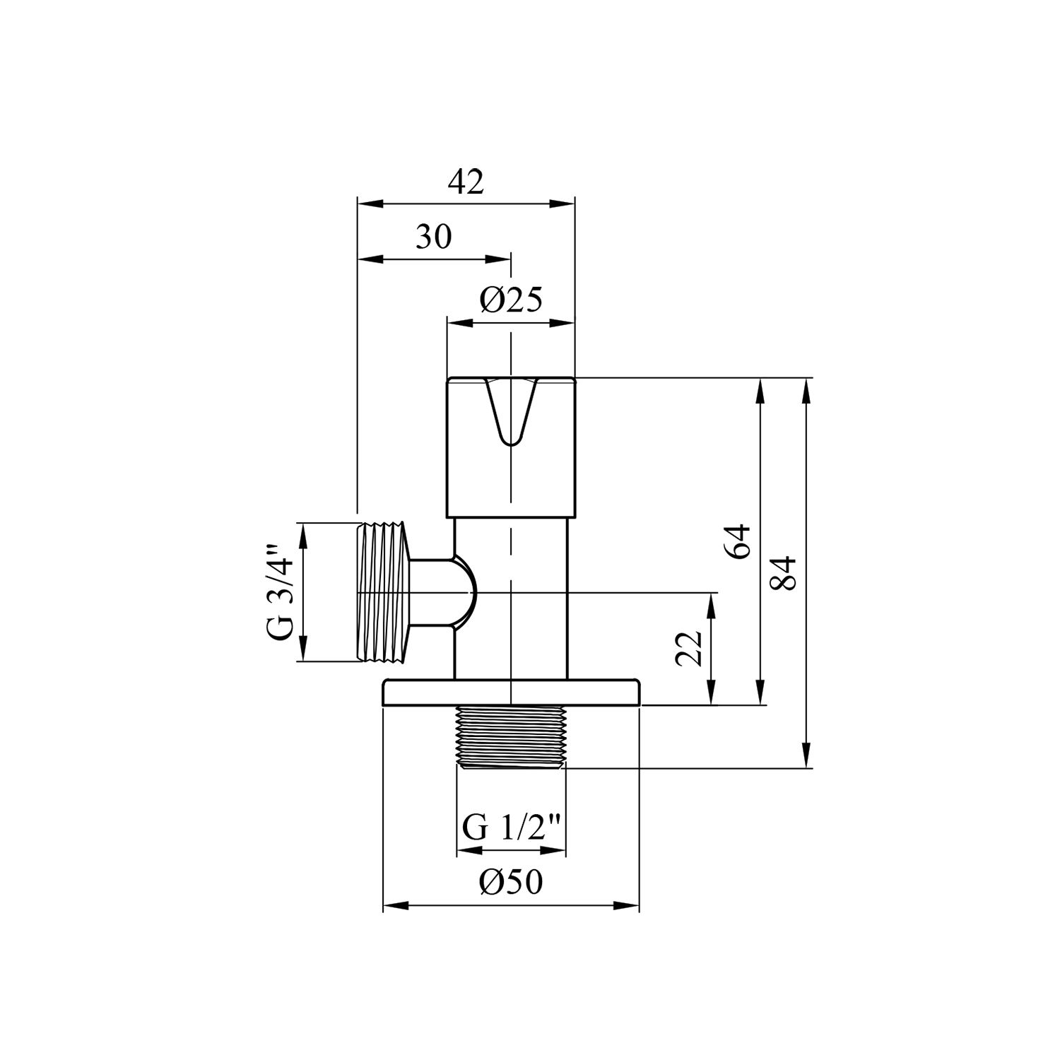 Кран приладовий для підключення Karro 1/2"х3/4" ЗЗ хромований KR-03112А