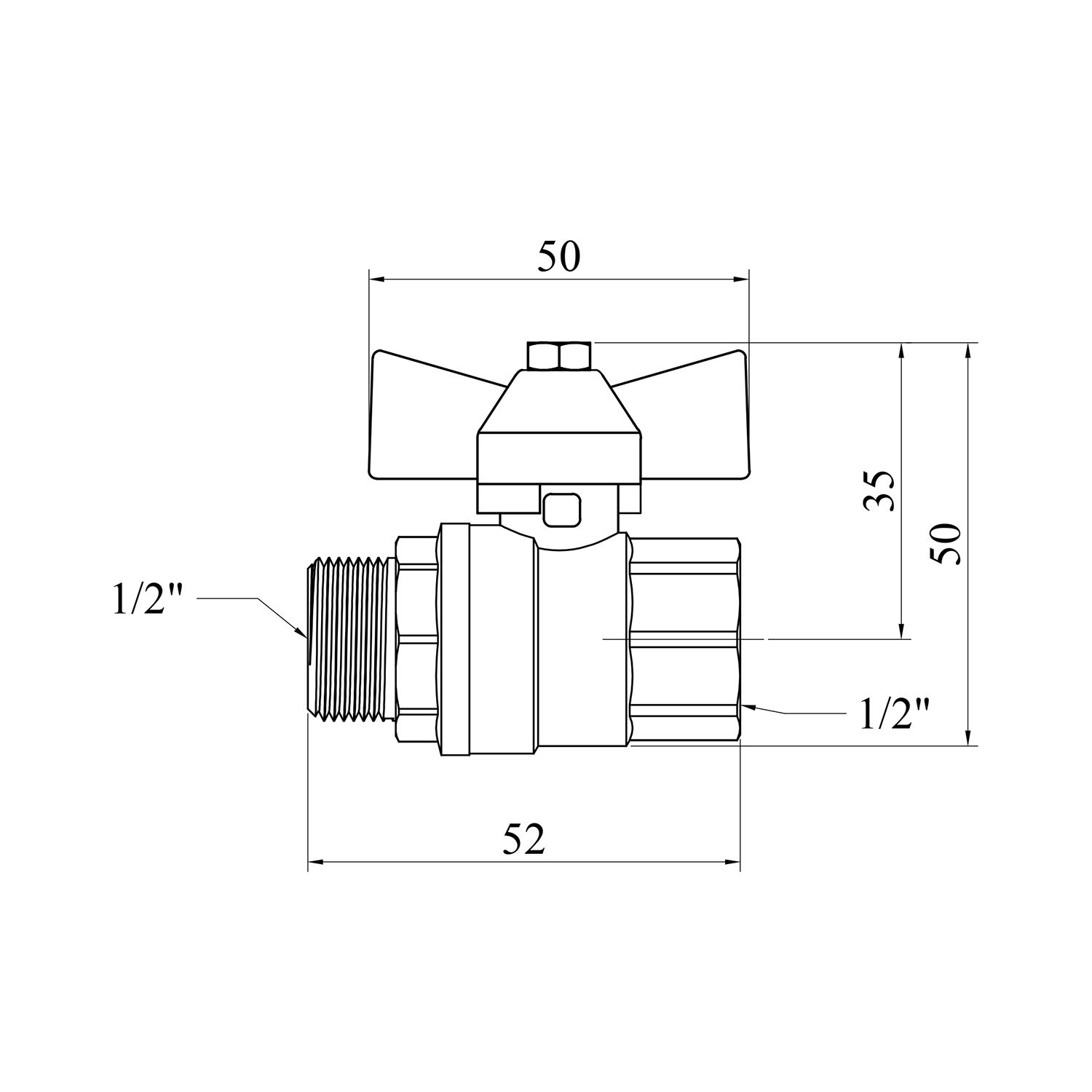 Кран кульовий для газу Valves 1/2" ВЗ PN30 жовтий метелик, нікельований