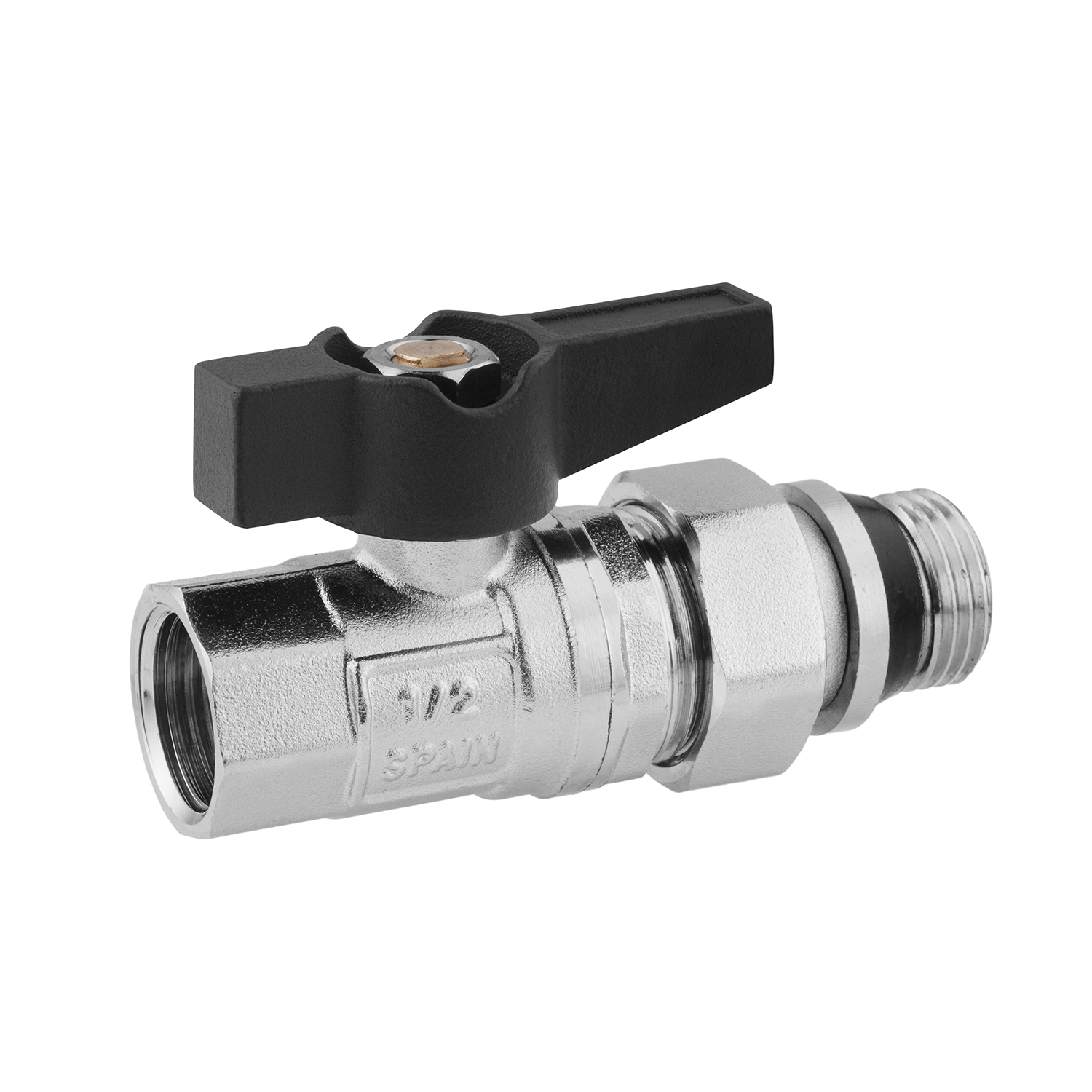 Кран-американка кульовий прямий з антипротіканням Karro "Uno Black" 1/2" ВЗ PN40 метелик