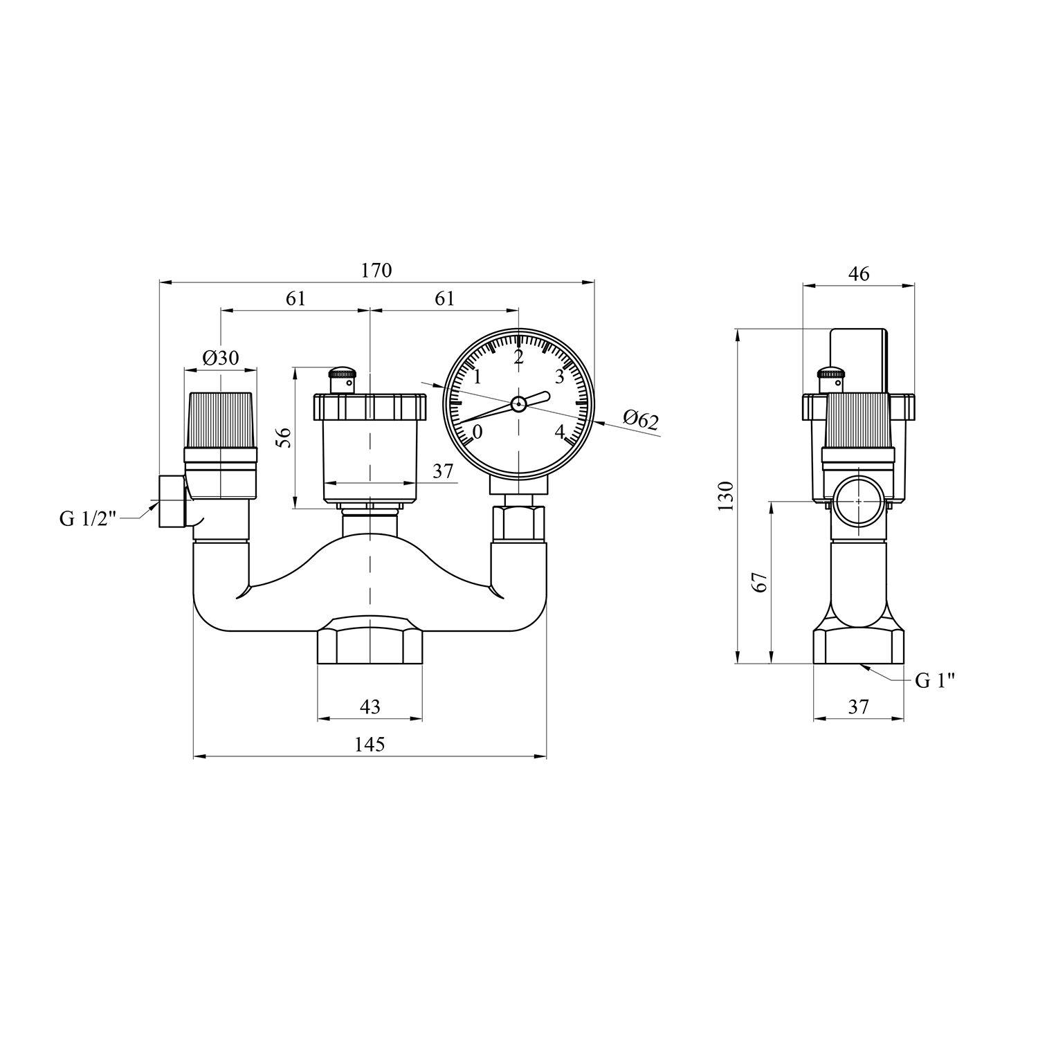 Група безпеки з виходами під 90° Karro латунний KR-88068