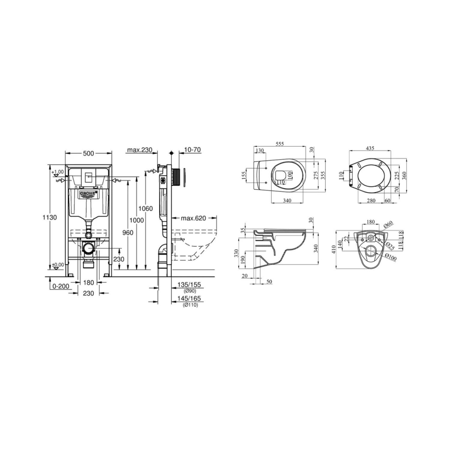 Комплект 4 в 1: Інсталяція Grohe Rapid SL 3 в 1 38772001 + Унітаз безободковий Kroner Oker WHI533536 RIMLESS з сидінням Slim Duroplast / Soft-close / Quick relase KO533536WHIR (38772001KO533536)