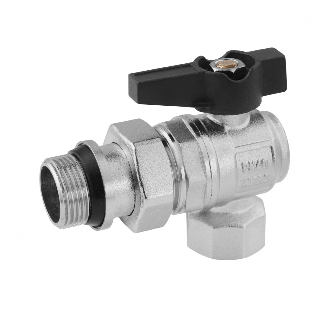 Кран-американка кульовий кутовий з антипротіканням Karro "Uno Black" 3/4" ВЗ PN40 метелик