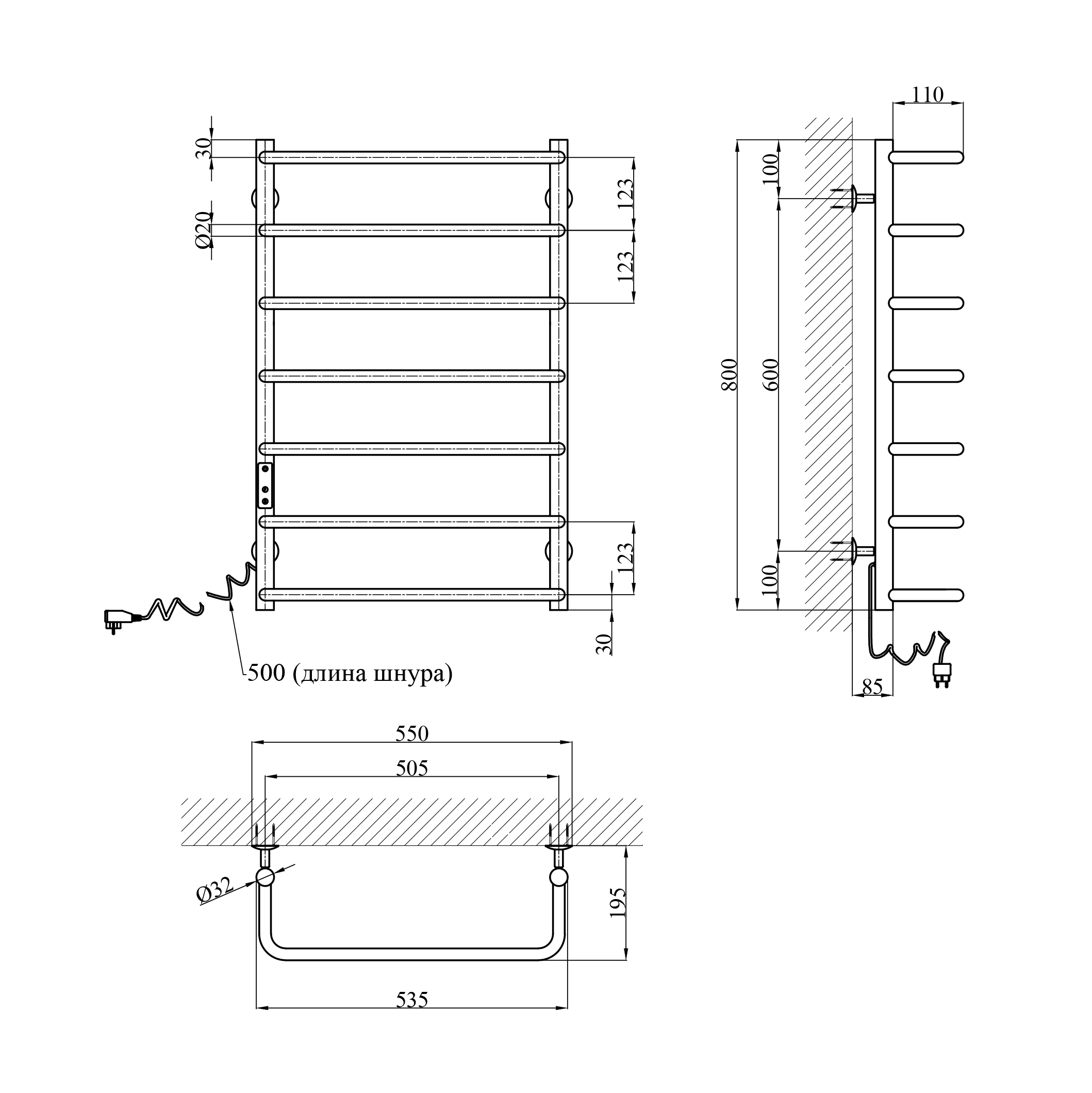 Сушарка для рушників електрична Kroner KRP Stil EL800x500-7