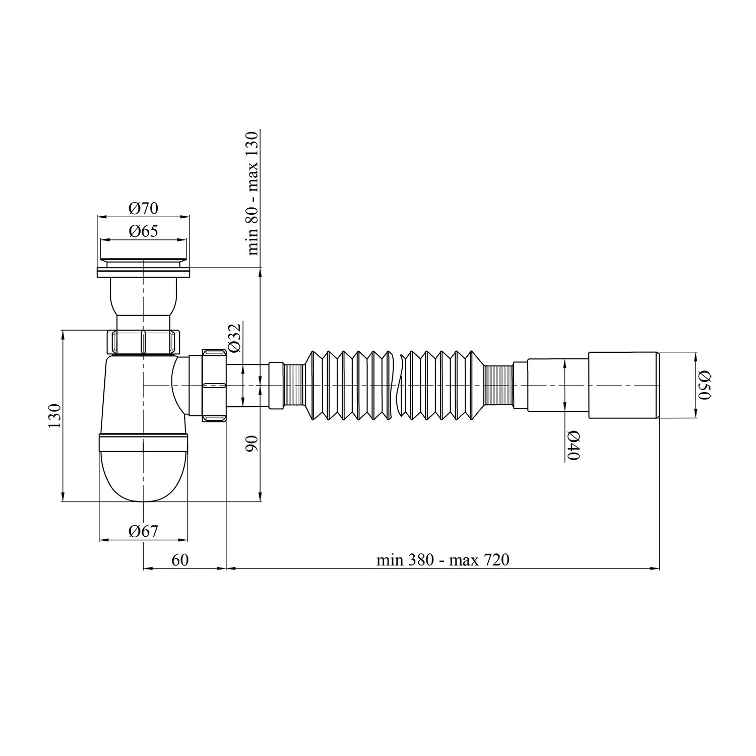 Сифон для кухонної мийки Kroner KRP - TW01 1 1/2"х40/50 мм