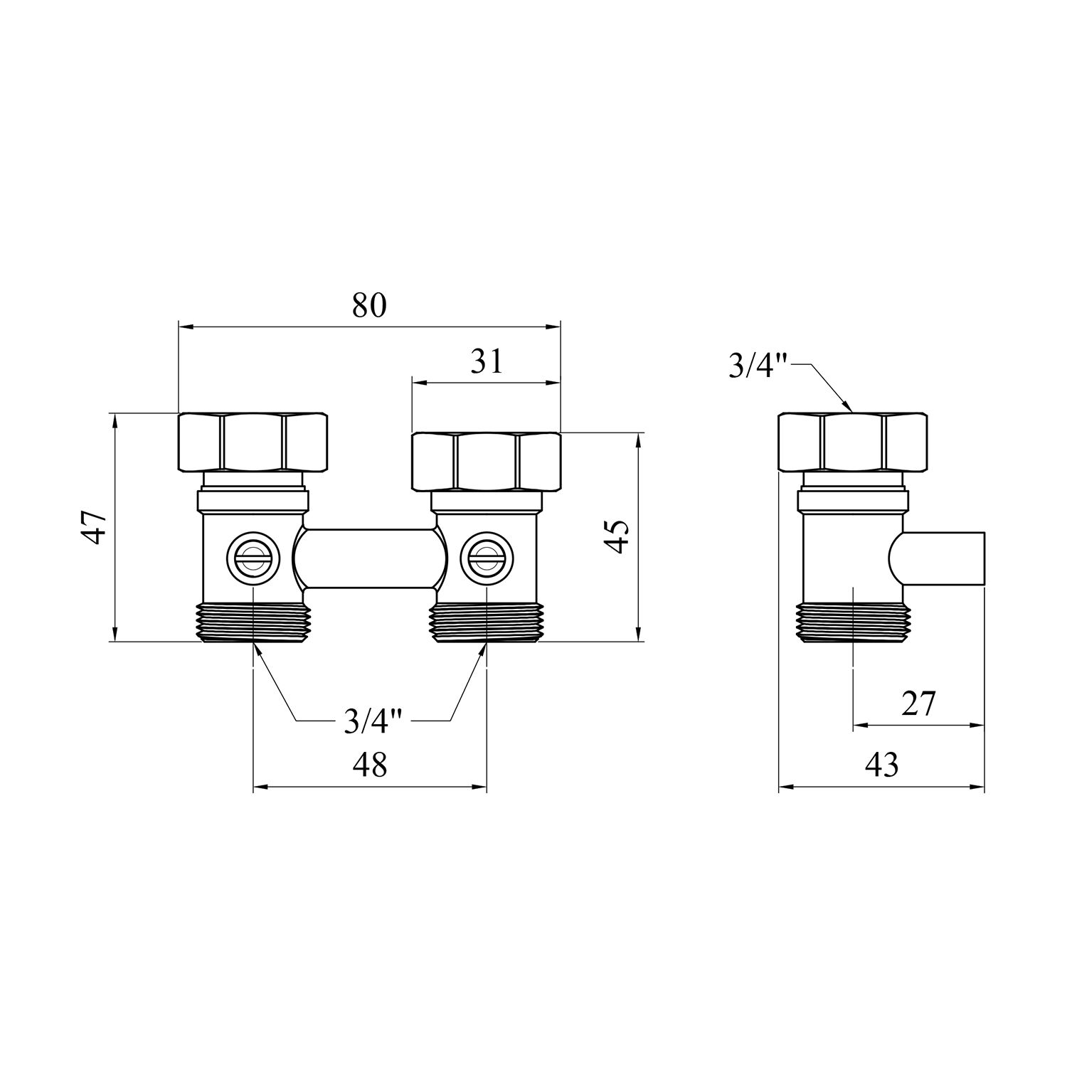 Вузол для нижнього підключення радіатора STA 3/4" ВЗ прямий, без ніпелів