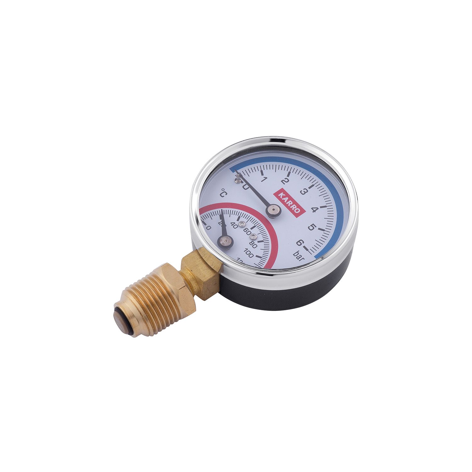 Термоманометр Karro 1/2"х1/4" 63 мм вертикальний KR-1086А
