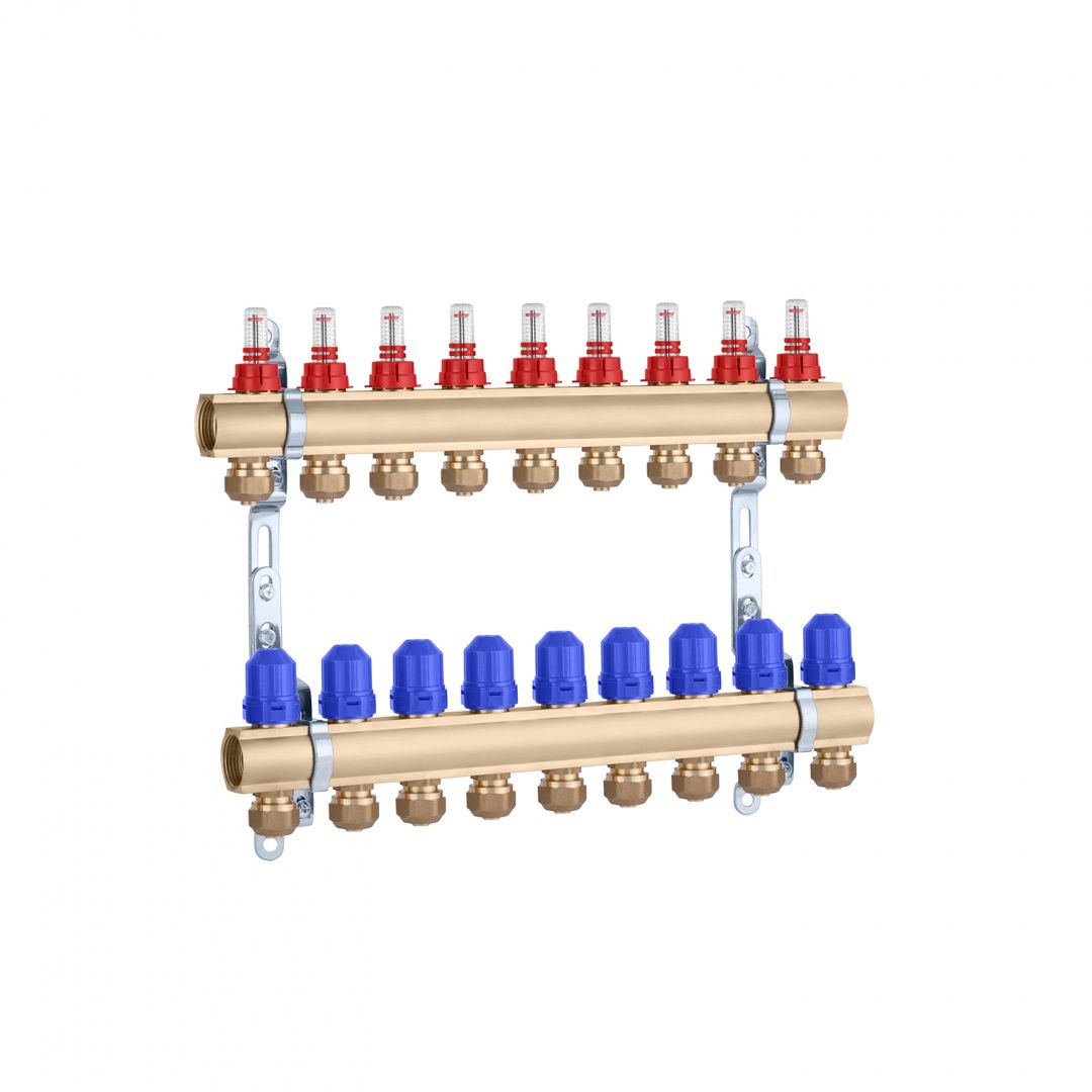 Колектор в зборі STA на 9 виходів 1"х3/4" з євроконусами, латунний