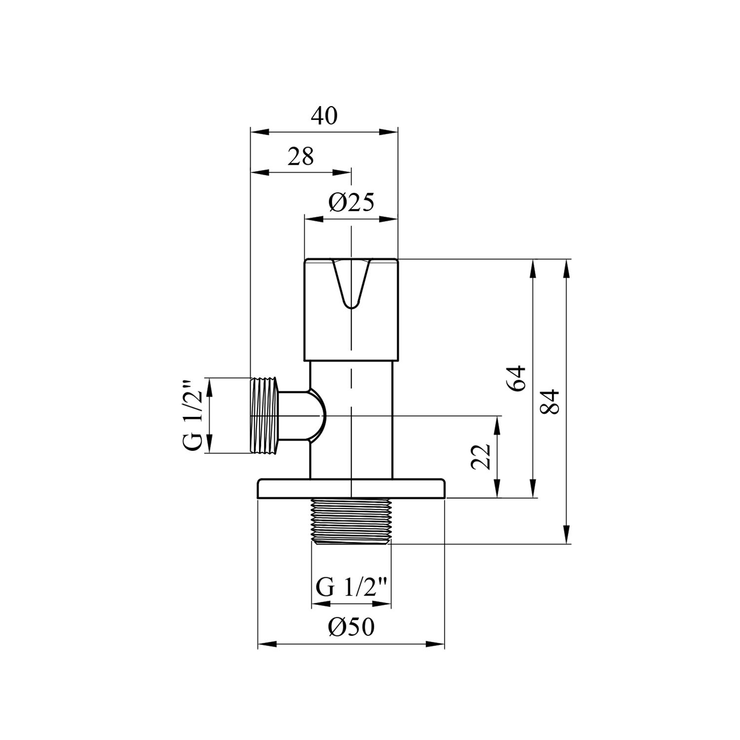 Кран приладовий для підключення Karro 1/2"х1/2" ЗЗ хромований KR-03112А
