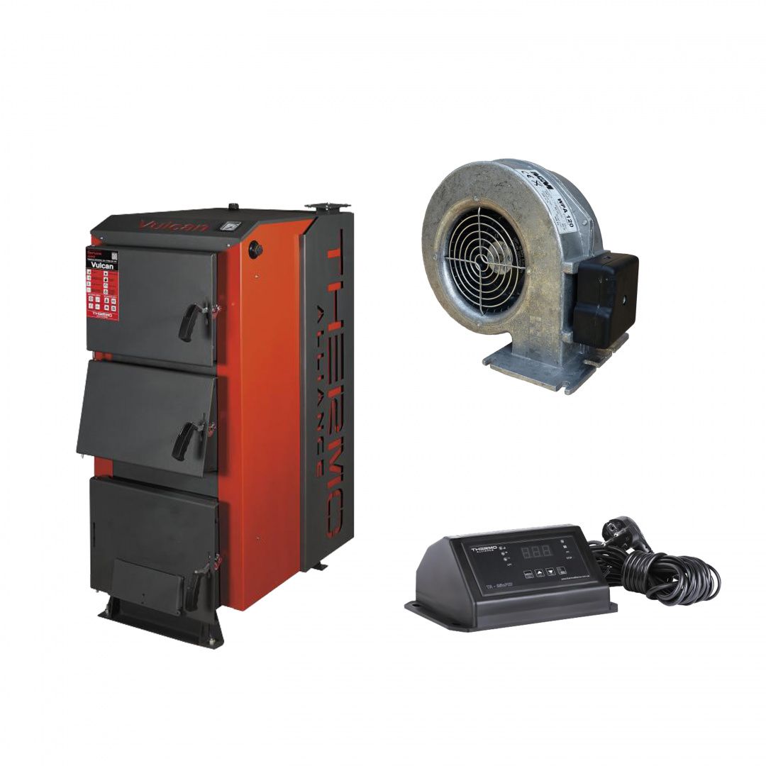 Thermo Alliance Vulcan V 3.0 Котел твердотопливный стальной SF 15 + Вентилятор котла до 40 кВт, "M Plus M" + "ТА25nzPID" Контроллер для котла