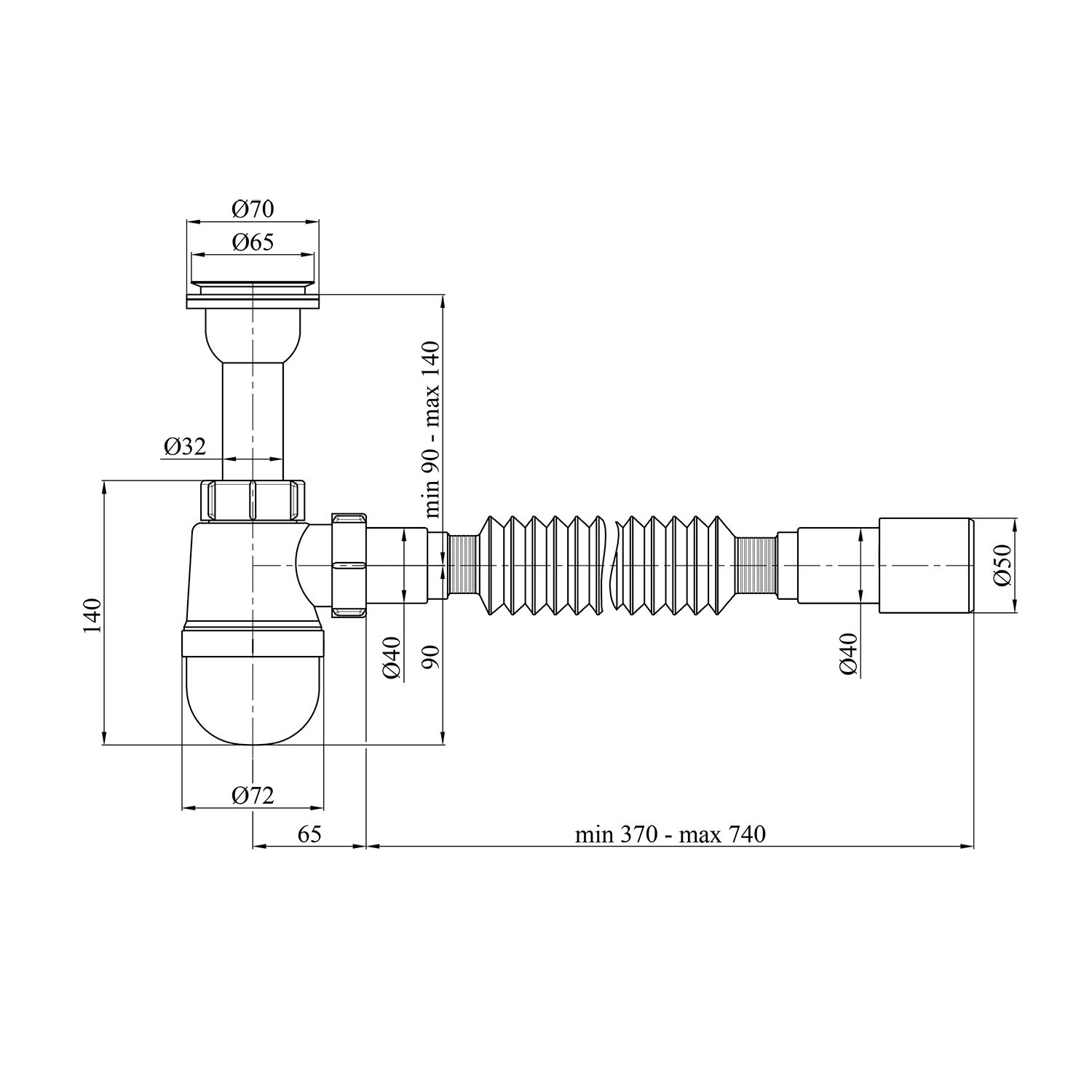 Сифон для раковини Kroner KRP - TB06 1 1/4"х32/50