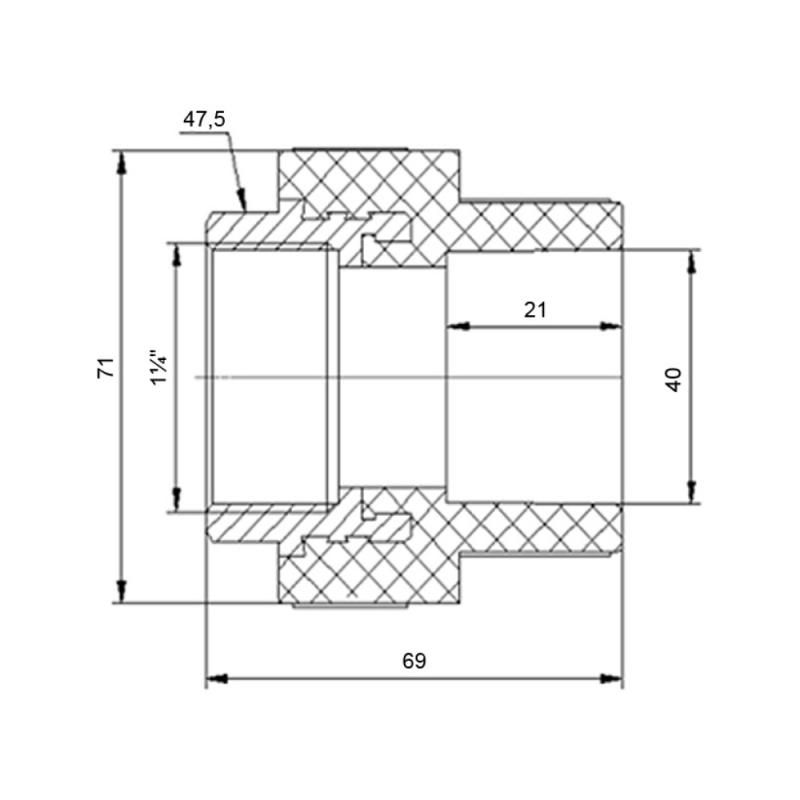 Муфта з поліпроп.  40х1 1/4"в д/поліпроп. труб  Blue Ocean "Білий"