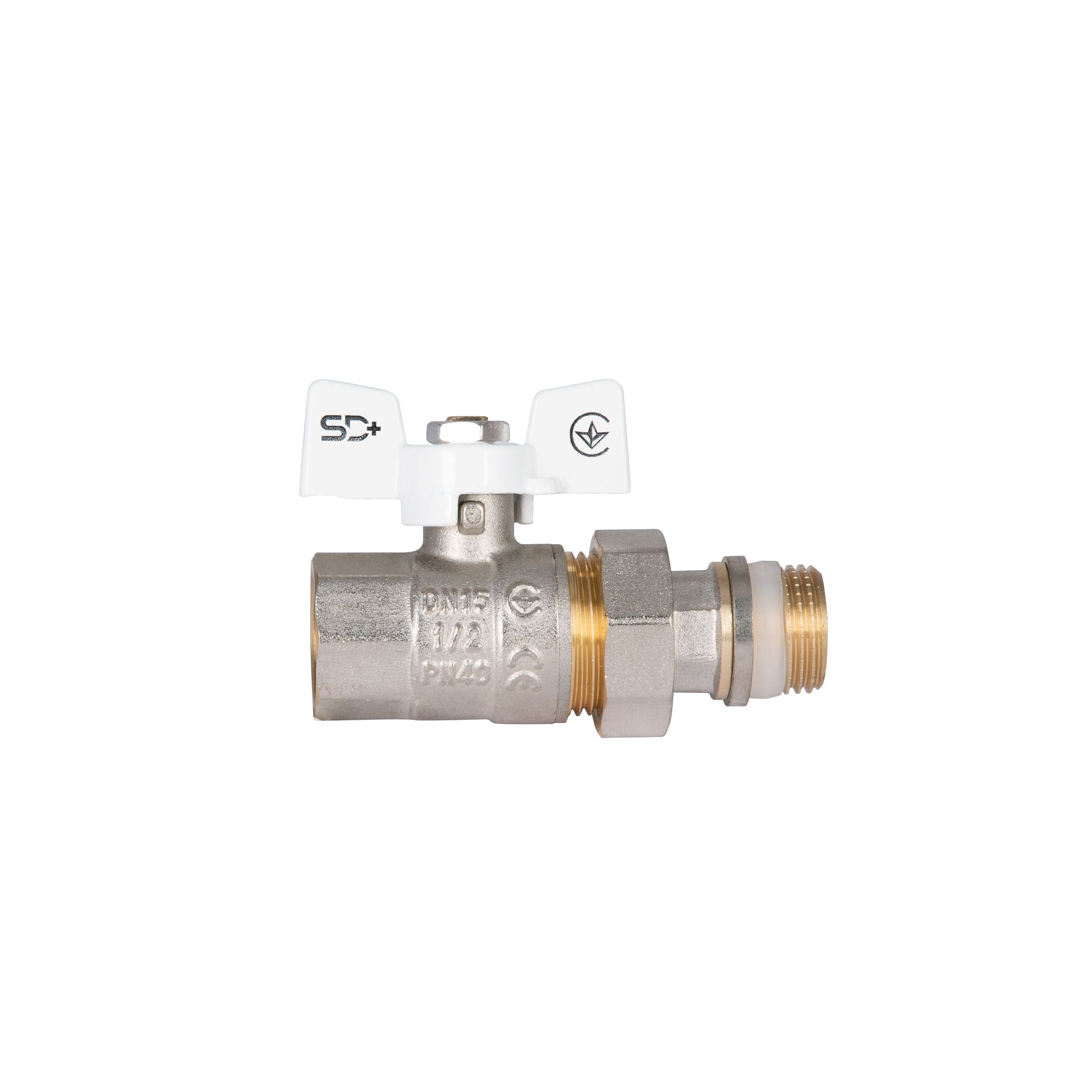 Кран кульовий з америк.(конус) антипротікання прямий метелик латун. нікелір. 1/2"зв PN40 SD900NW15PN40 SD Plus