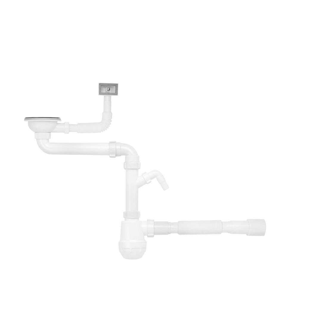 Сифон для кухонної мийки Kroner KRP - KS02S-1 3 1/2"х40/50 з відводом для пральної машини, з квадратним переливом