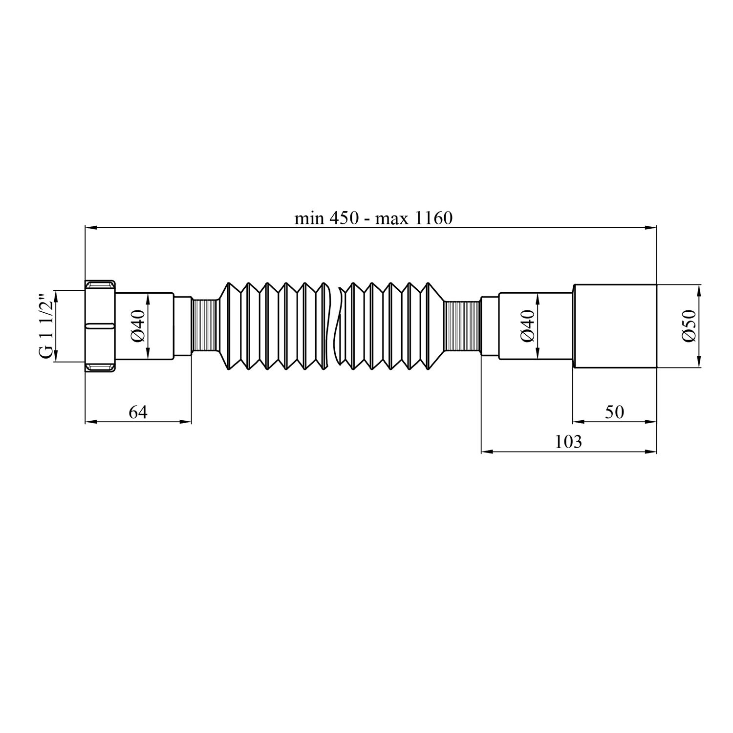 Гофротруба Agua GN46 1 1/2''х40/50 мм 460-1100 мм з накидною гайкою