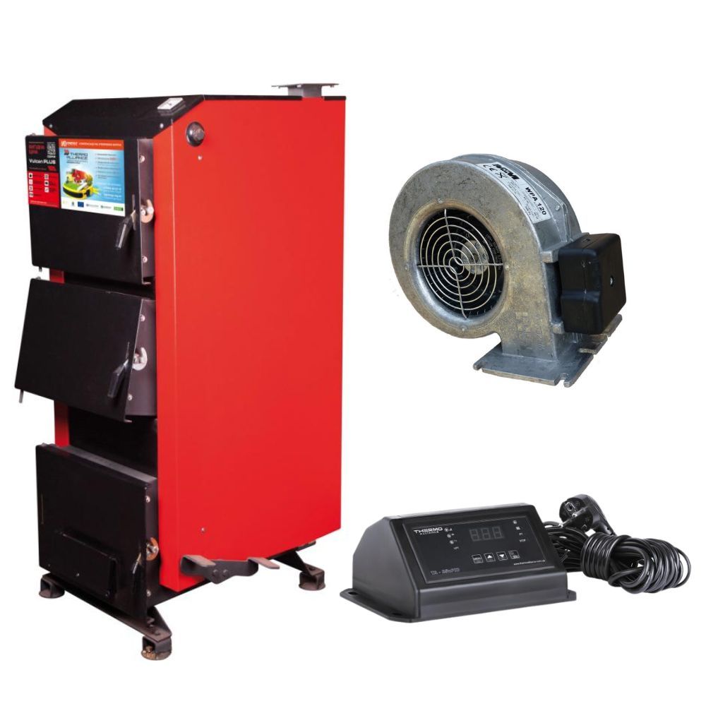 Thermo Alliance Vulcan Plus V 3.0 Котел твердотопливный стальной VPSFW 50 + Вентилятор котла до 40 кВт, "M Plus M" + "ТА25nzPID" Контроллер для котла