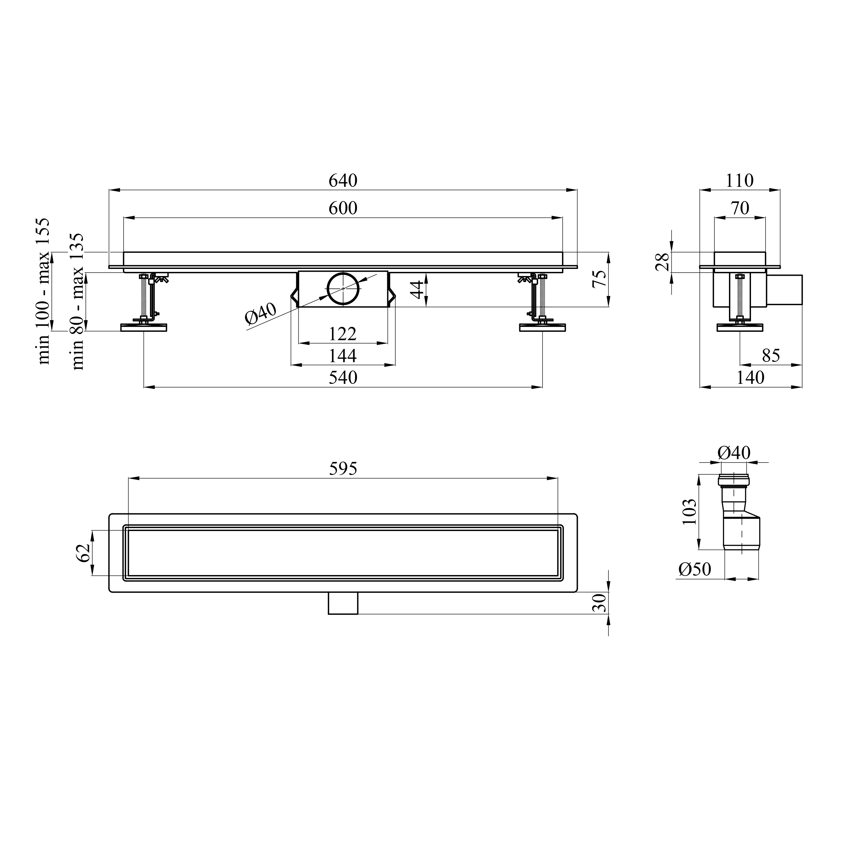 Трап лінійний Kroner KRP Eifel F60 Fliese