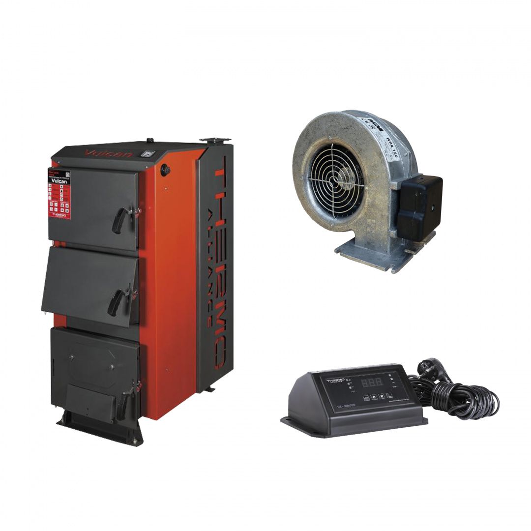 Thermo Alliance Vulcan V 3.0 Котел твердотопливный стальной SF 27 + Вентилятор котла до 40 кВт, "M Plus M" + "ТА25nzPID" Контроллер для котла