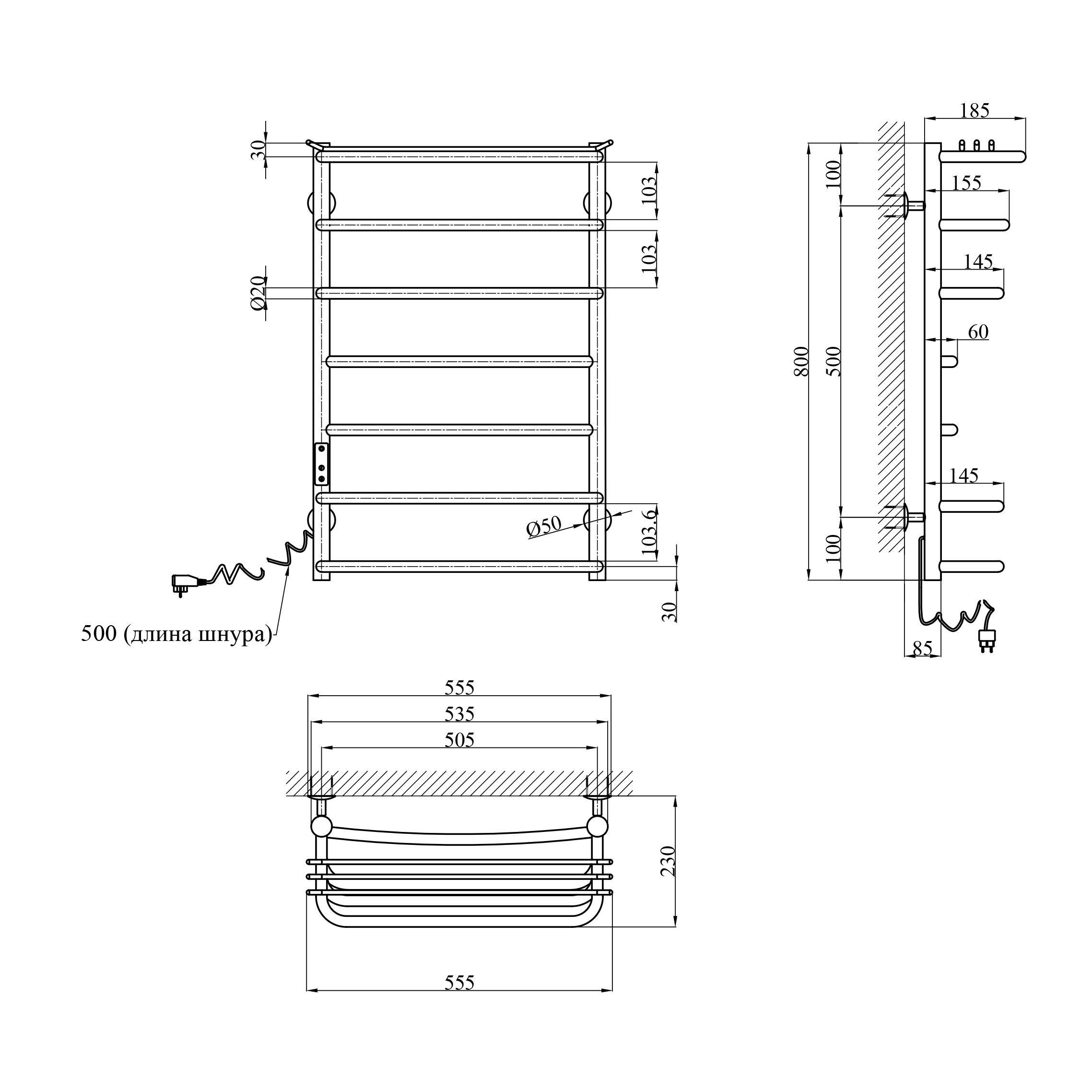 Сушарка для рушників електрична Kroner KRP Stern EL800x500-7