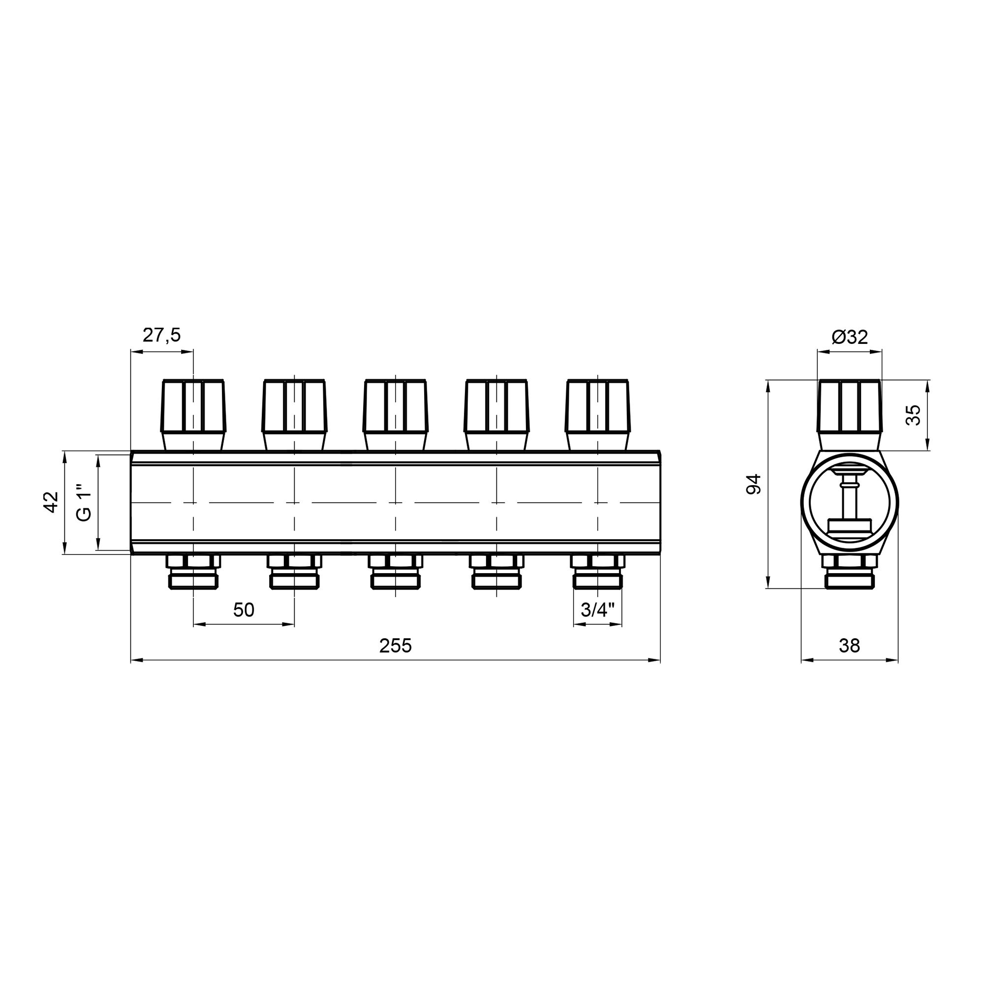 Колектор Icma з регулювальними вентилями 1" 5 виходів №1105 (Red)