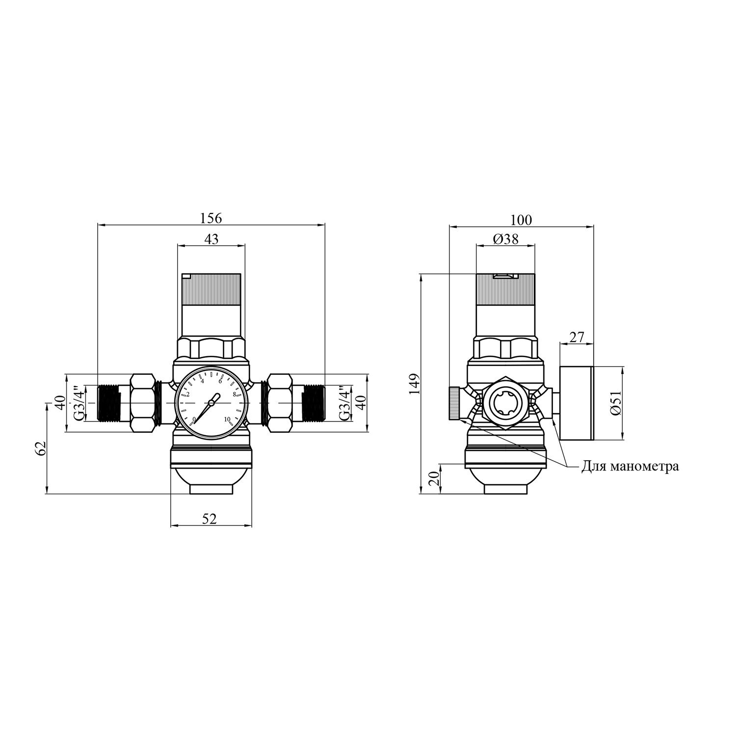 Фільтр грубої очистки з редуктором тиску Karro "Mini" 3/4" ЗЗ латунний KR-8700