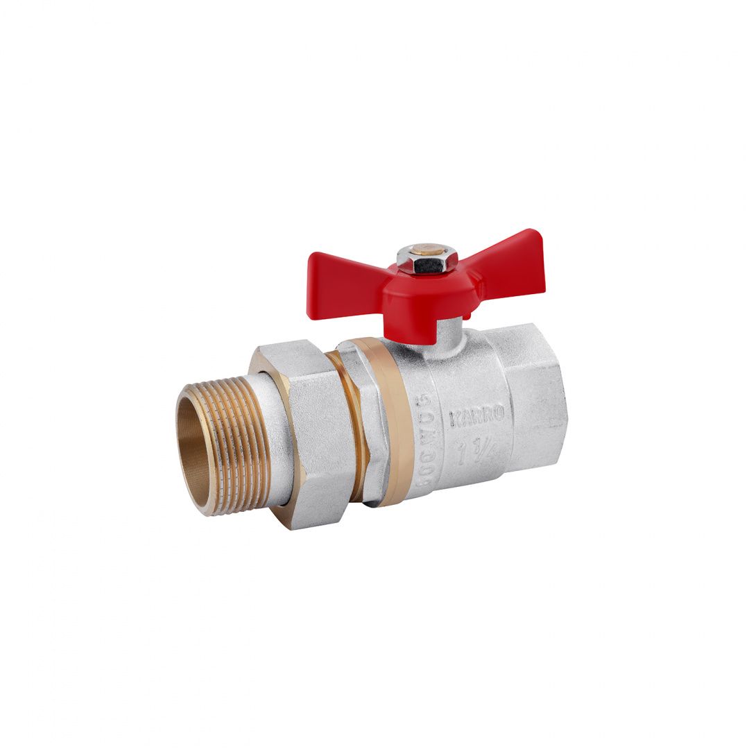 Кран-американка кульовий прямий Karro "Standart" 1 1/4" ВЗ PN64 метелик, нікельований