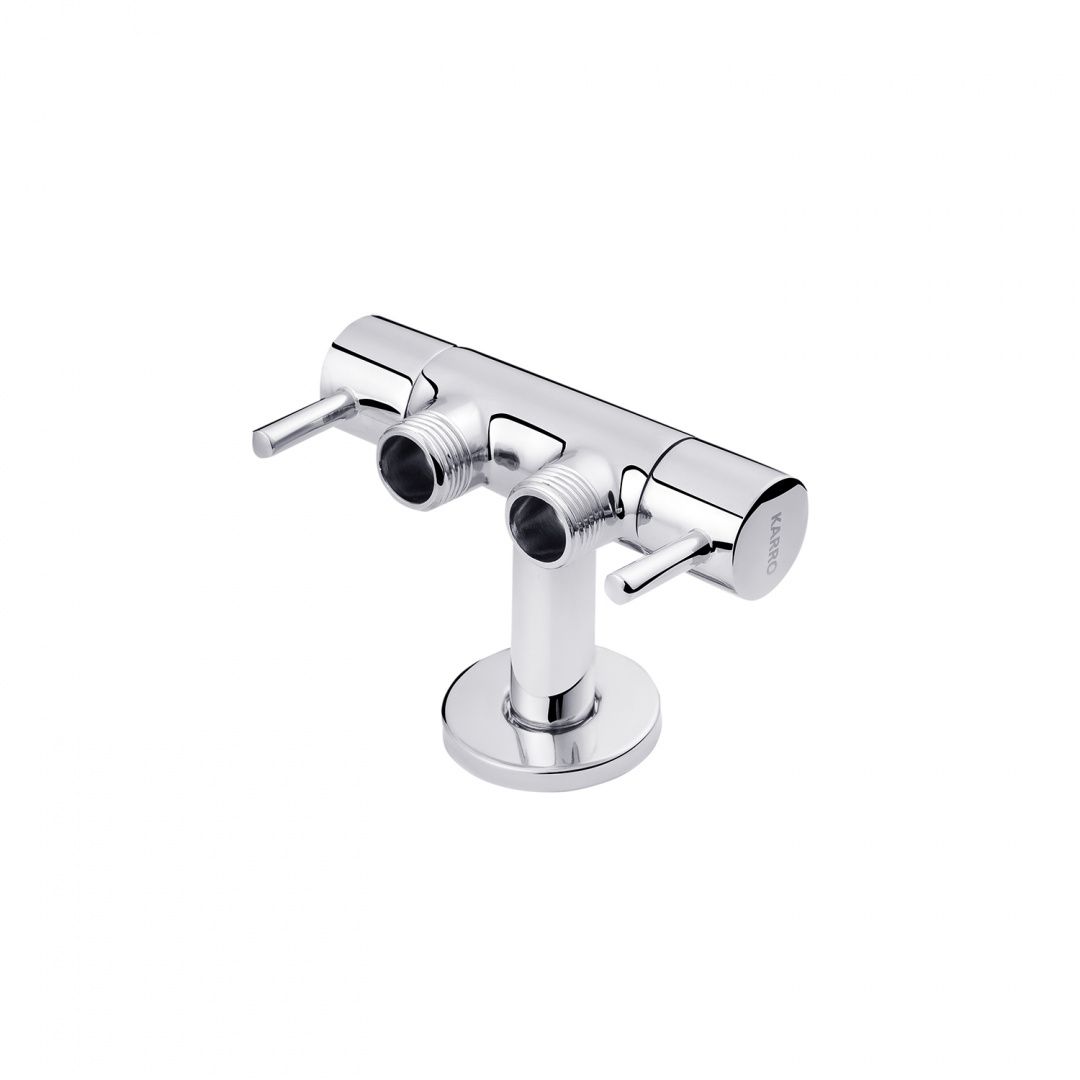 Кран приладовий для підключення Karro 1/2"x1/2"x1/2" ЗЗЗ на 2 виходи, хромований KR-3155
