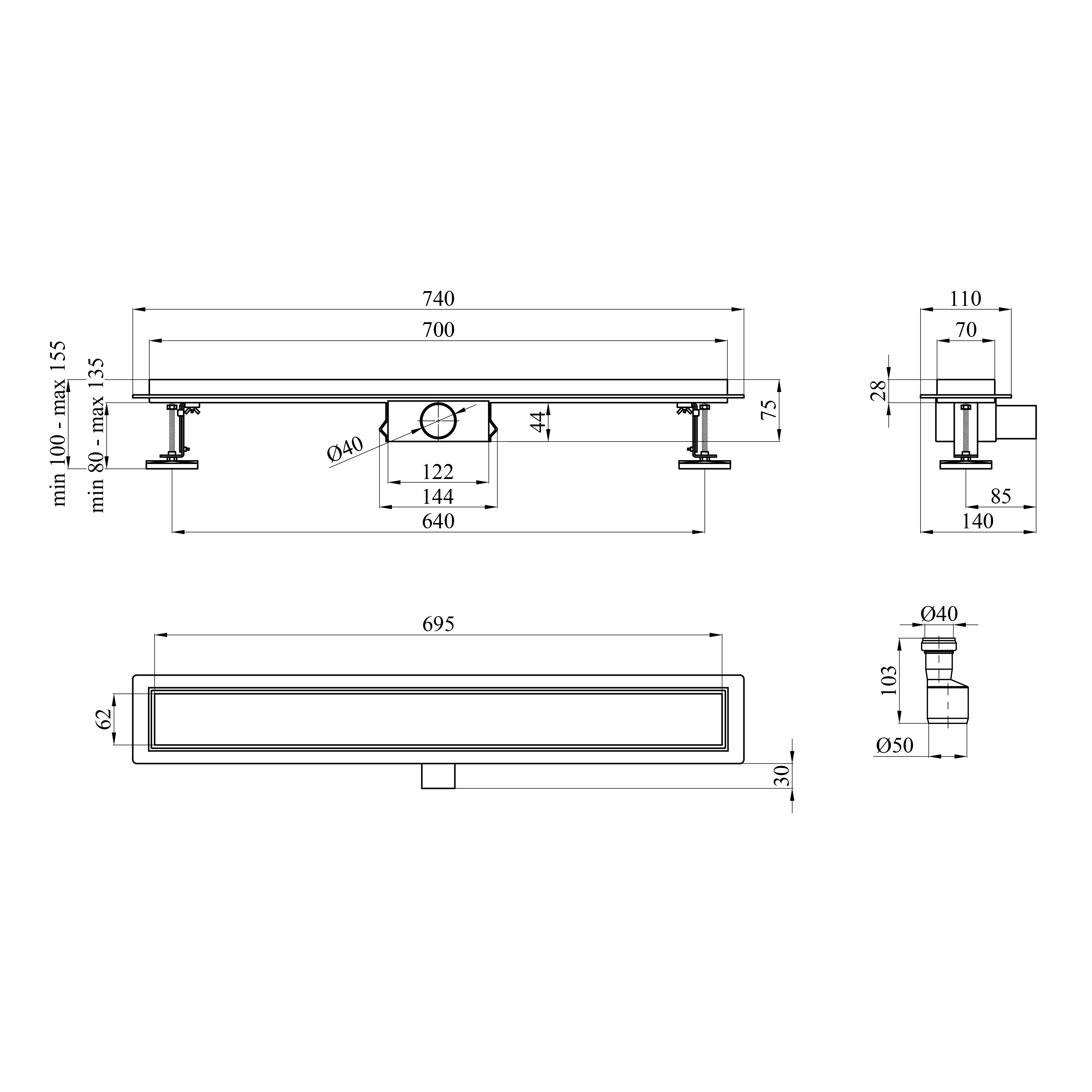 Трап лінійний Kroner KRP Eifel F70 Fliese