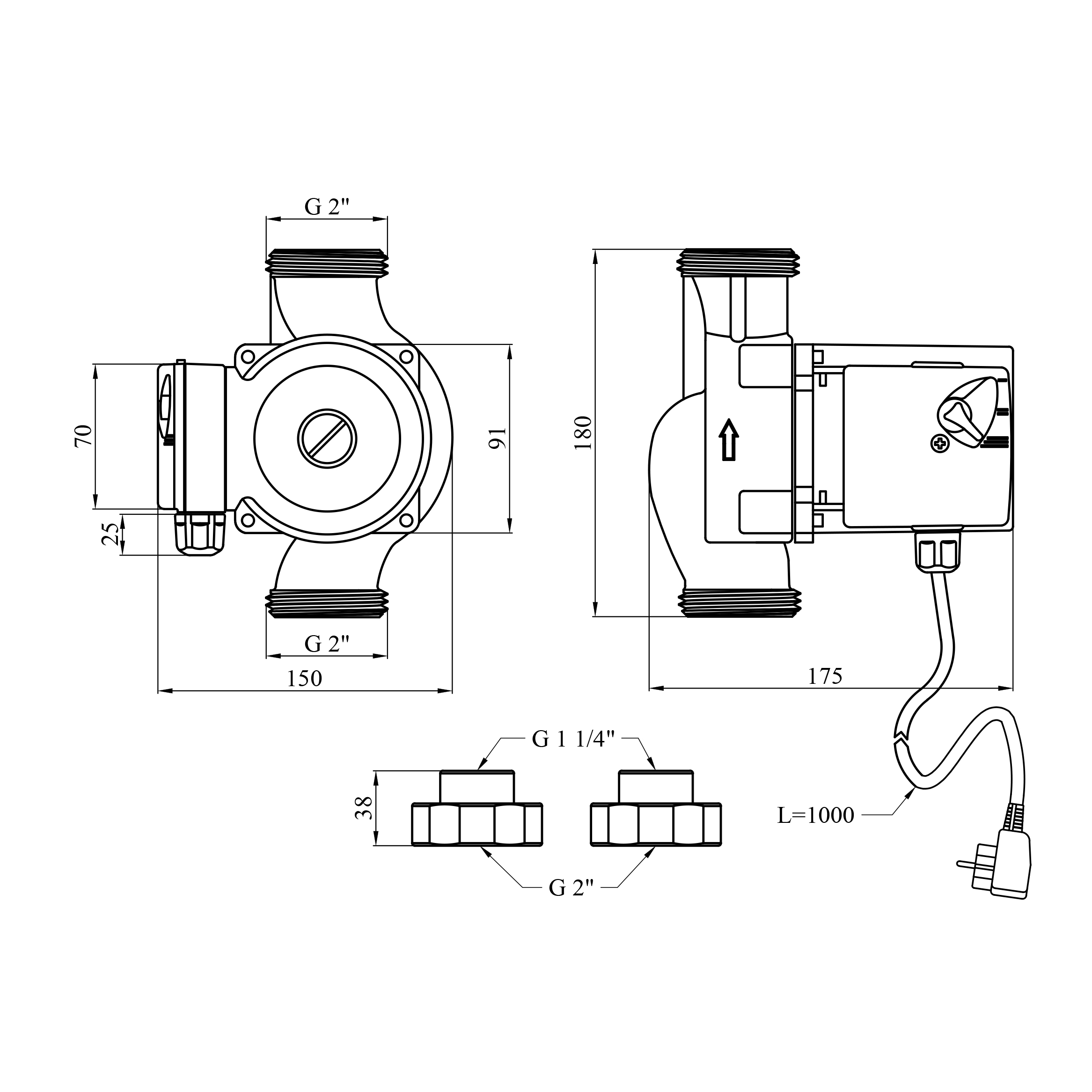 Насос циркуляційний Agua GPD 32/8-180 з гайками