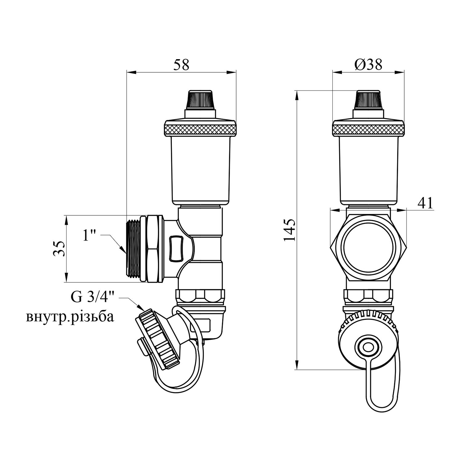 Кінцевик для колектора STA 1" з краном PPSU 3/4" та повітровідвідником, нікельований