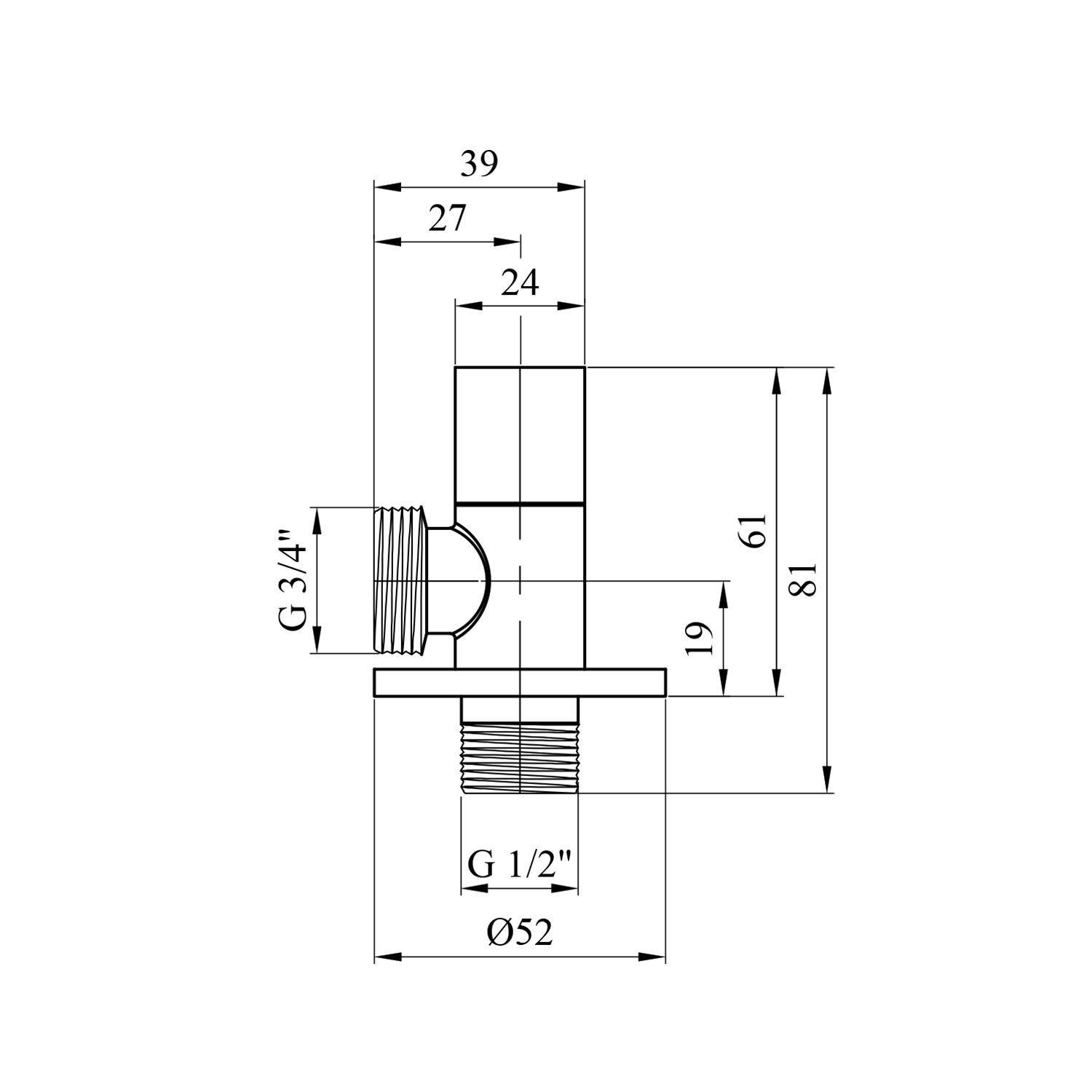 Кран приладовий для підключення Karro 1/2"x3/4" ЗЗ хромований KR-3116