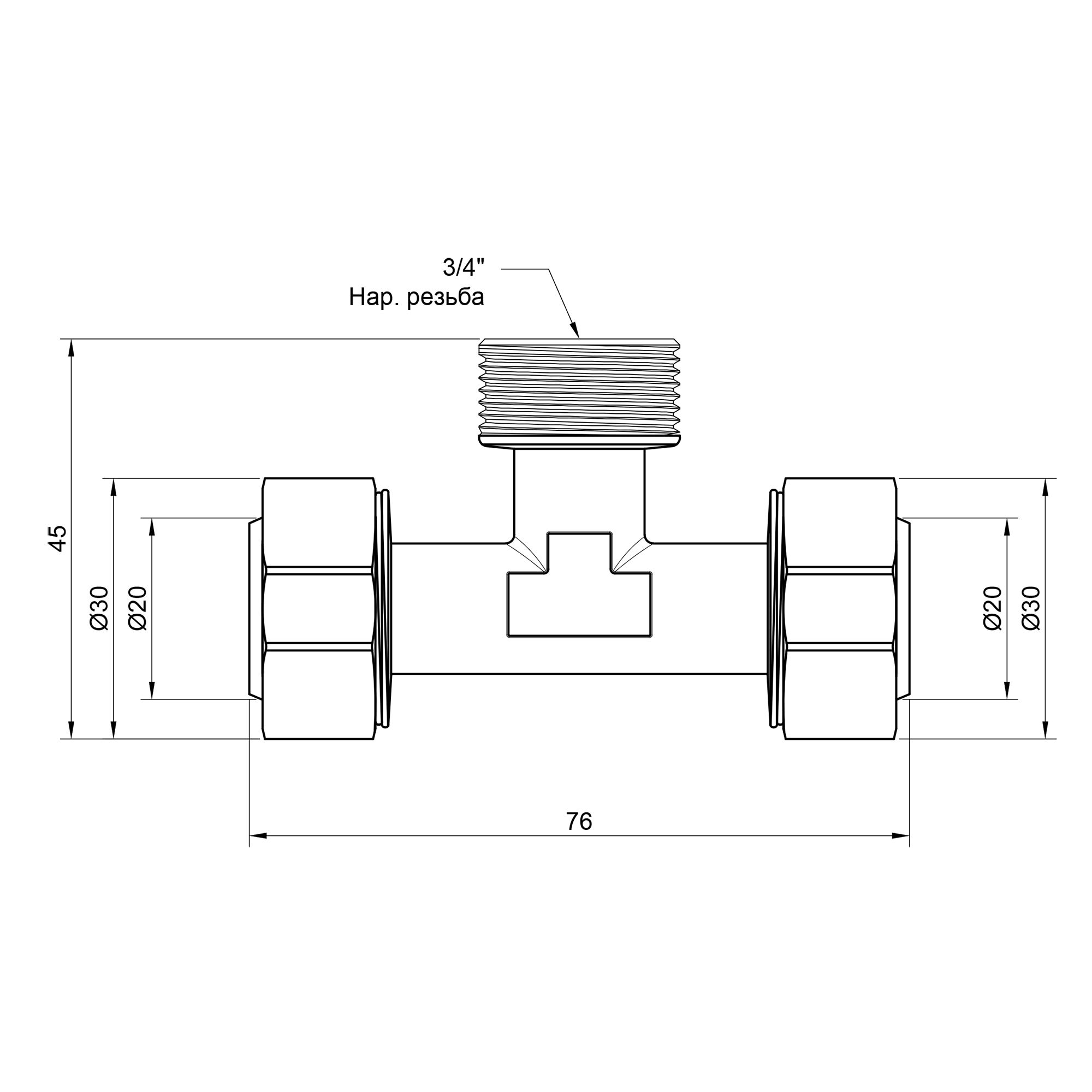 Трійник обтискний SD Plus 20х3/4"х20 ЗР SD160W202020