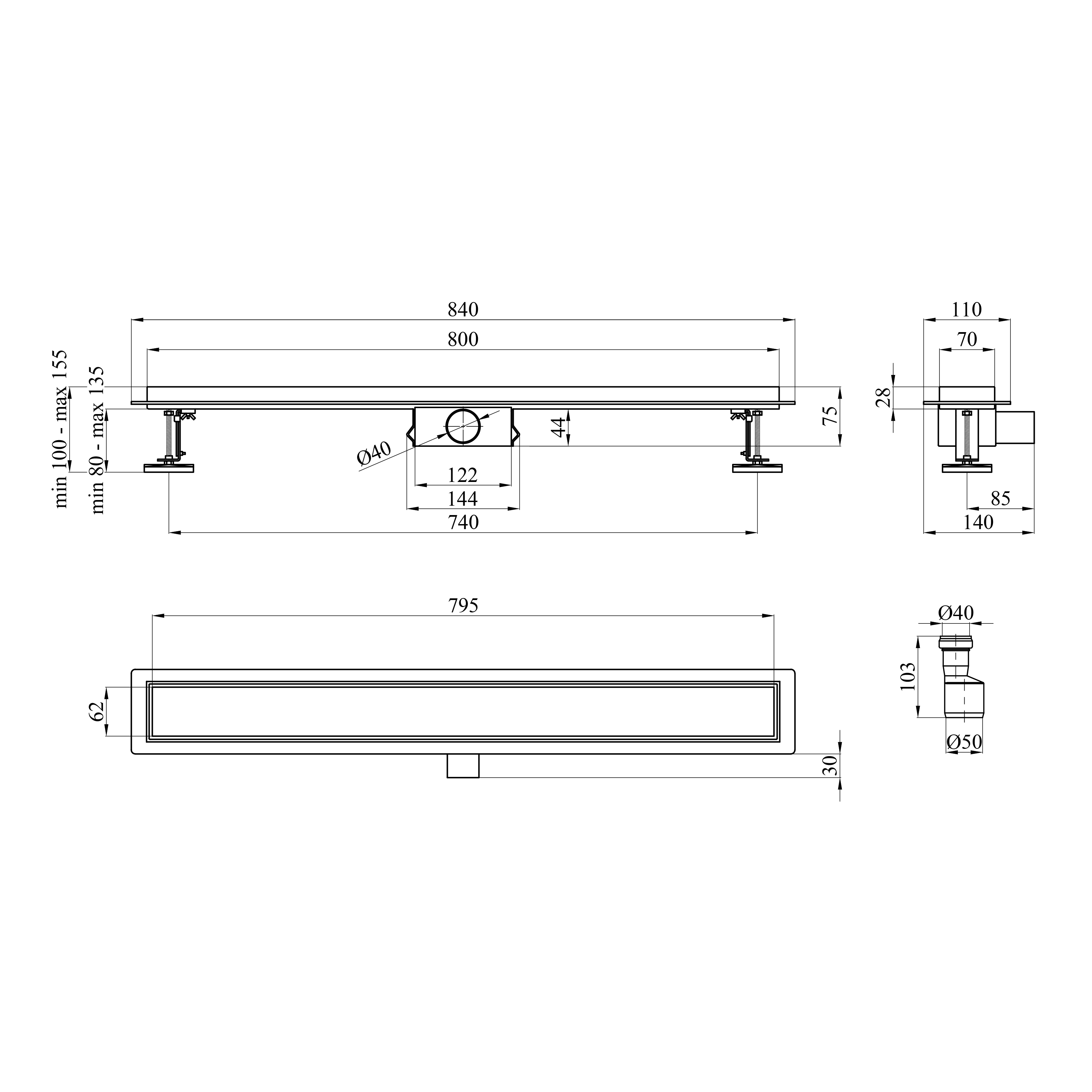 Трап лінійний Kroner KRP Eifel F80 Fliese