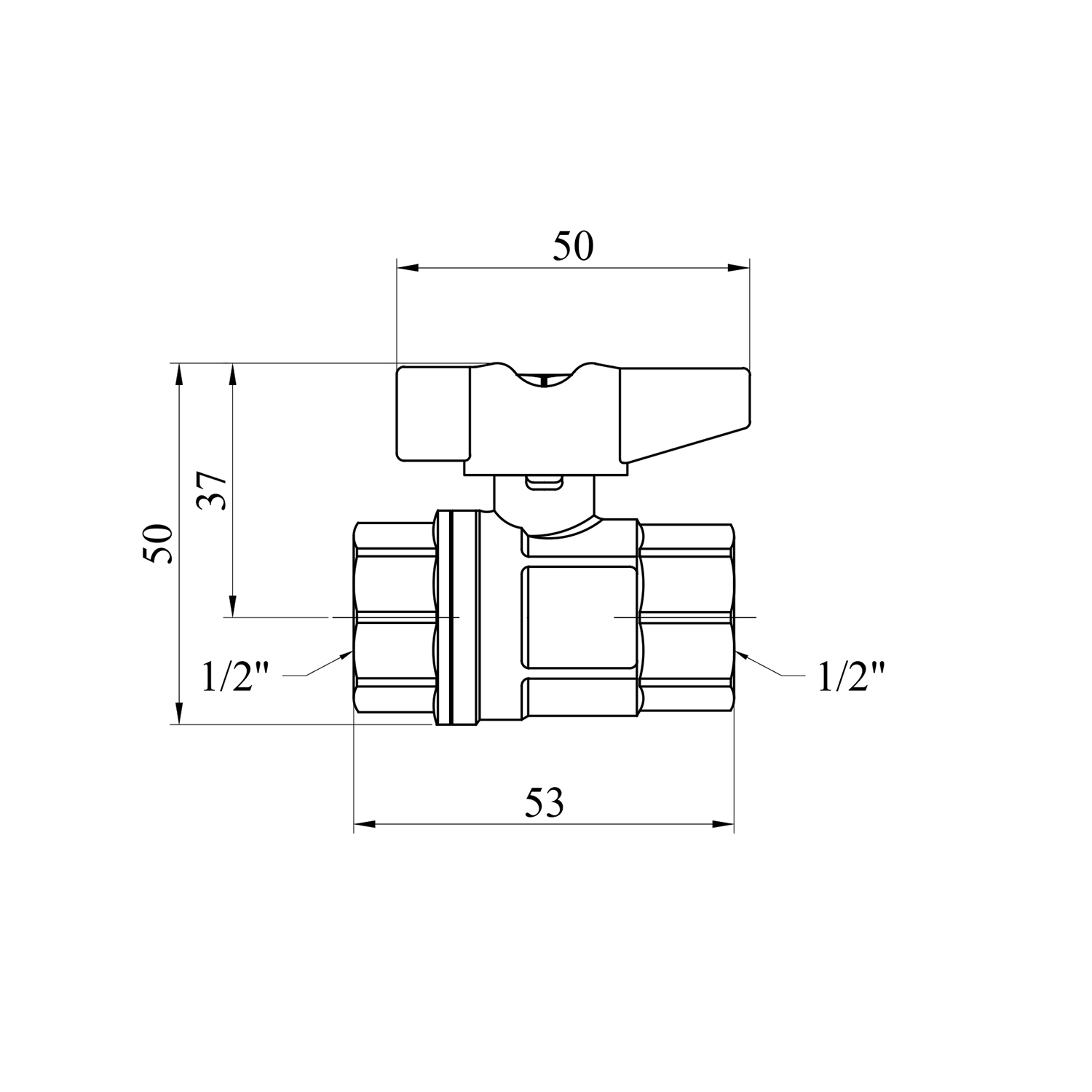 Кран кульовий Karro UNO 1/2" ВВ PN40 метелик, нікельований