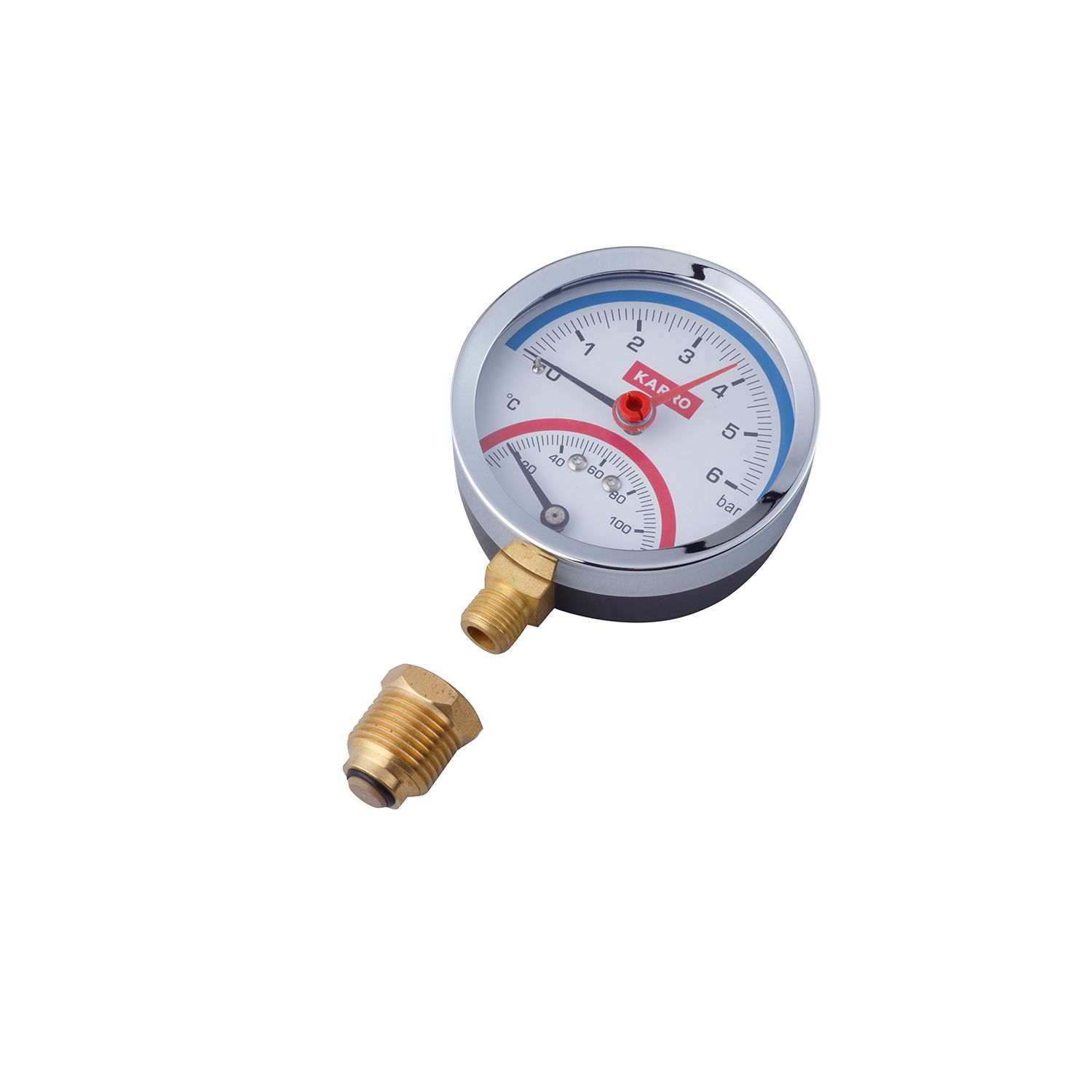 Термоманометр Karro 1/2"х1/4" 80 мм вертикальний KR-1086