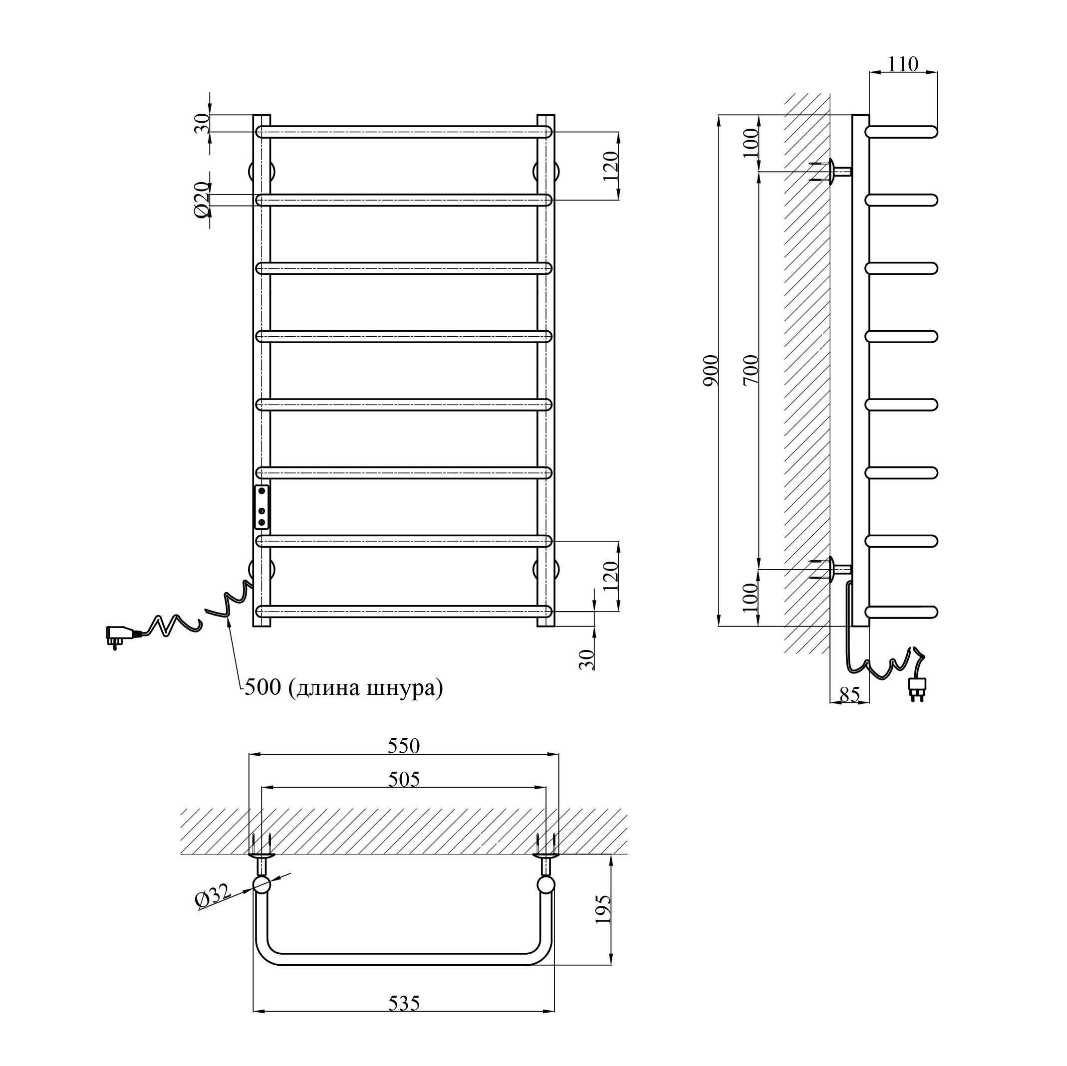 Сушарка для рушників електрична Kroner KRP Stil EL900x500-8
