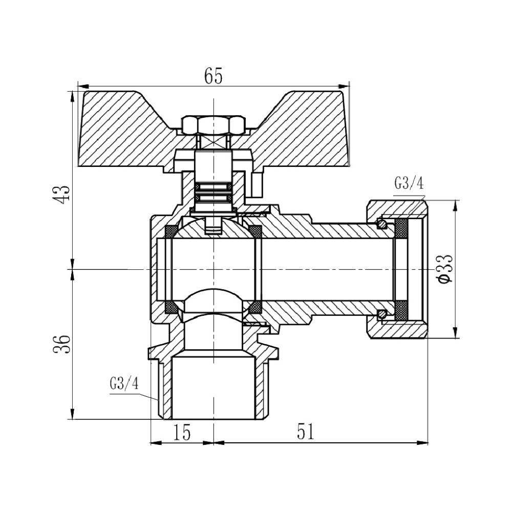 Кран шаровой с накидной гайкой SD Forte 3/4" ВН для газа угловой SF225G20