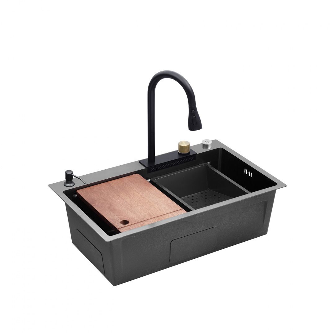 Кухонна мийка Kroner KRP Schwarze - SET7546HM PVD (3.0/0.7 мм)