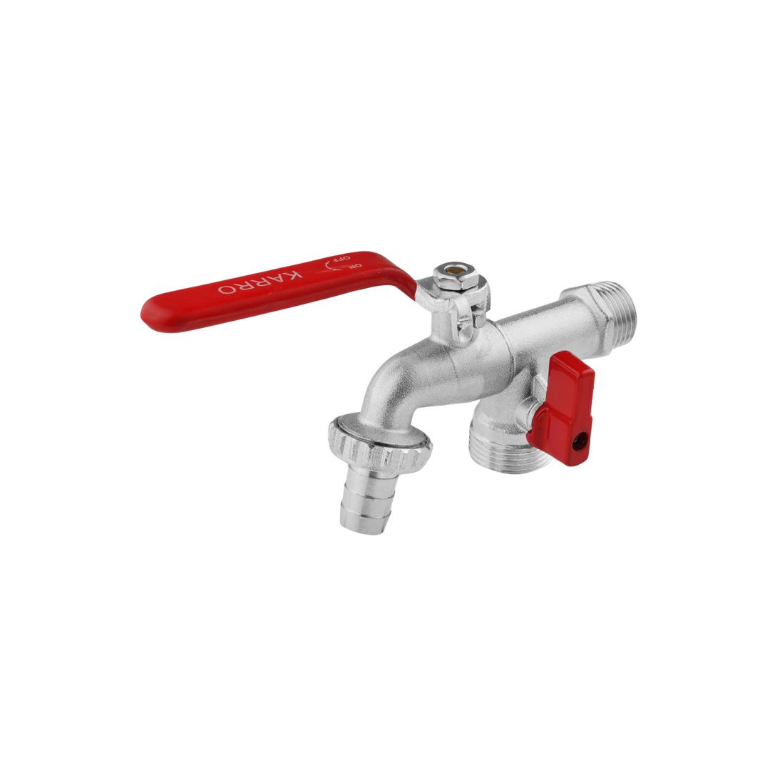 Кран для поливу Karro 1/2"x3/4" PN40 на 2 виходи KR-12014 нікельований