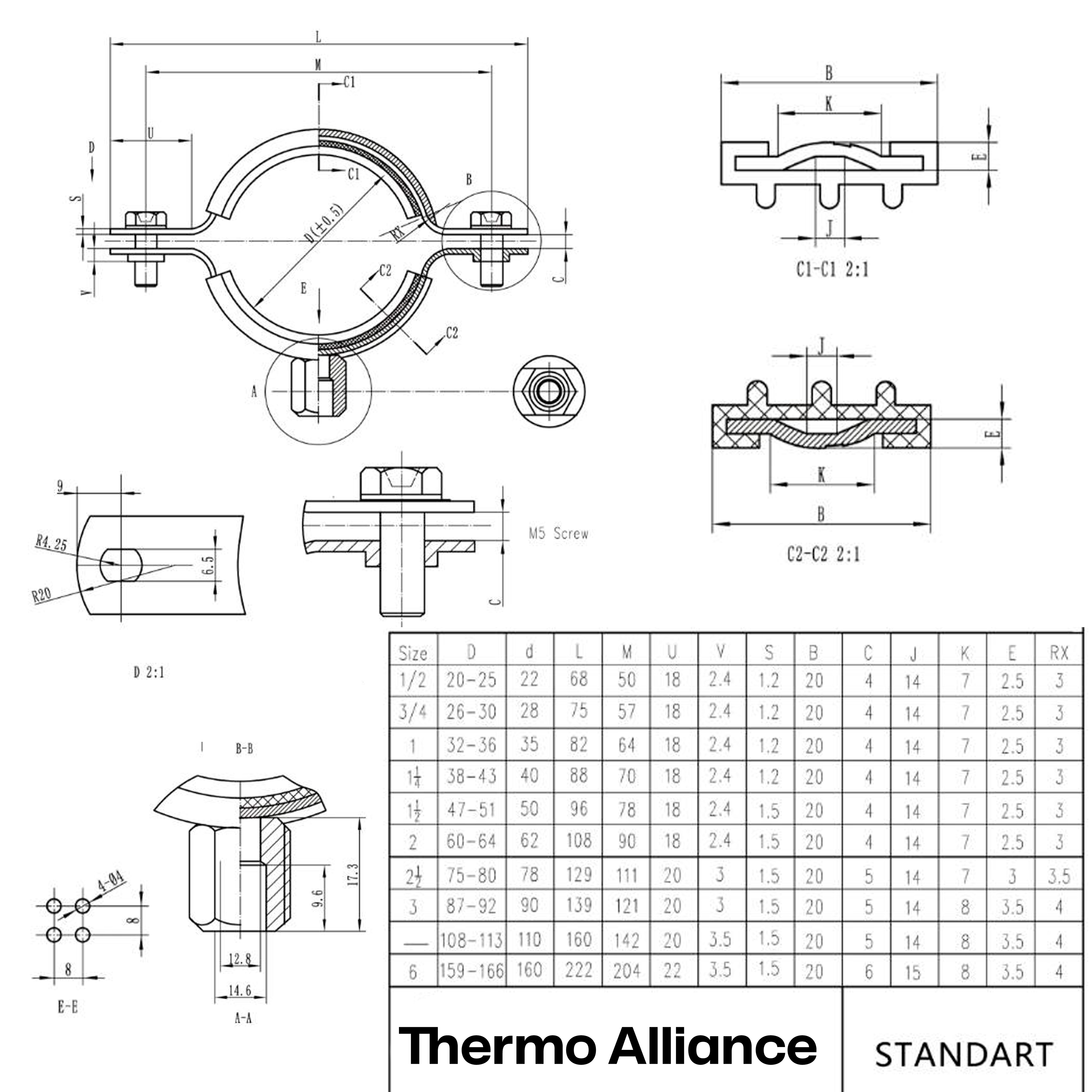 Хомут Thermo Alliance Standart з чорною гумою 1" (D32-36 мм) SD10025B