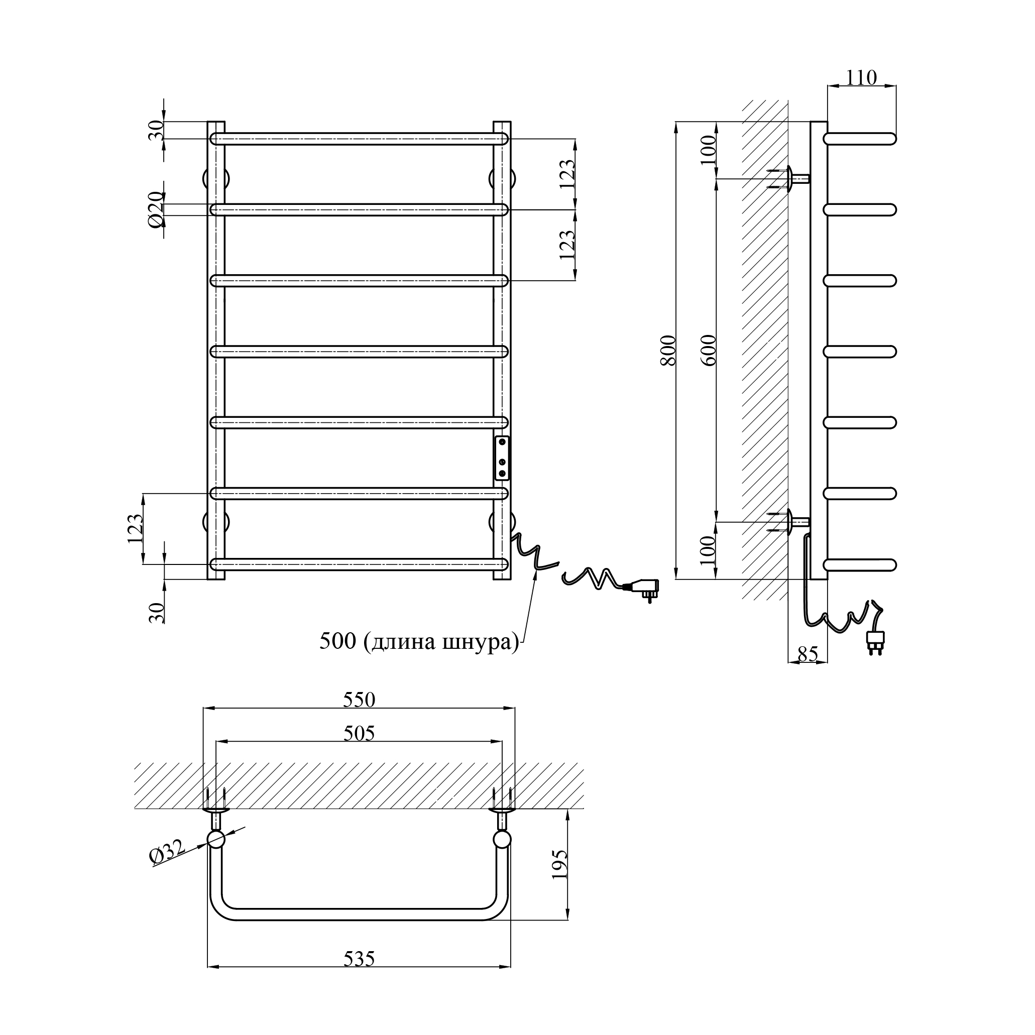 Сушарка для рушників електрична Kroner KRP Stil ER800x500-7