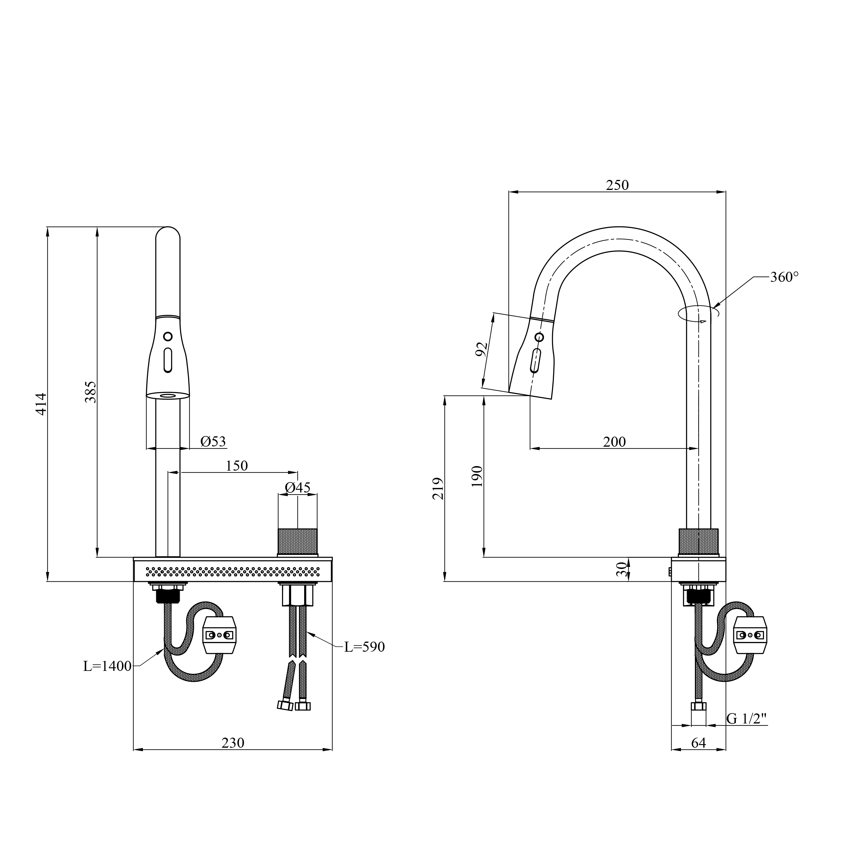 Змішувач до мийок Kroner KRP Schwarze - SCH2363