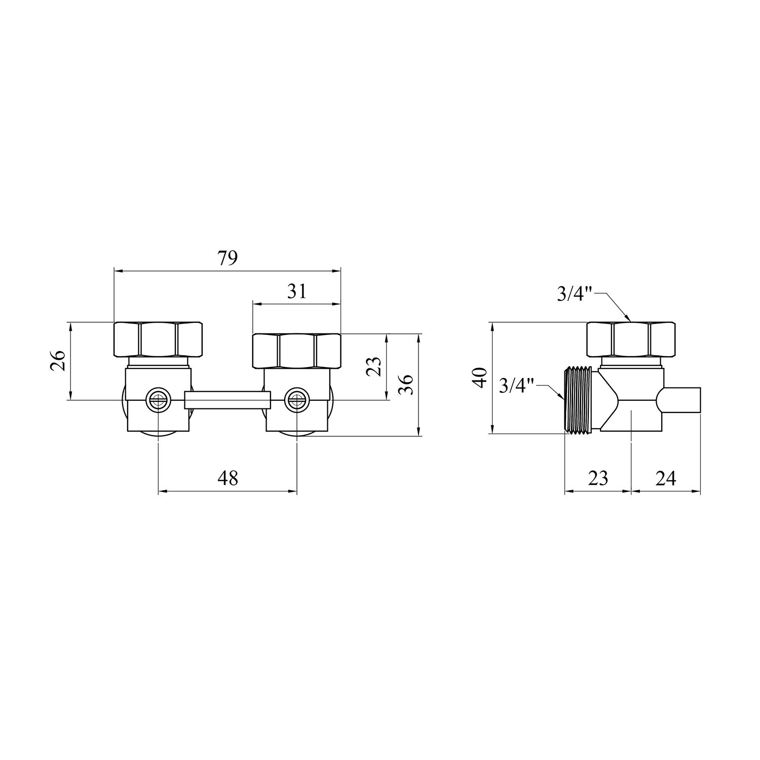Вузол для нижнього підключення радіатора STA 3/4" ВЗ  кутовий, без ніпелів