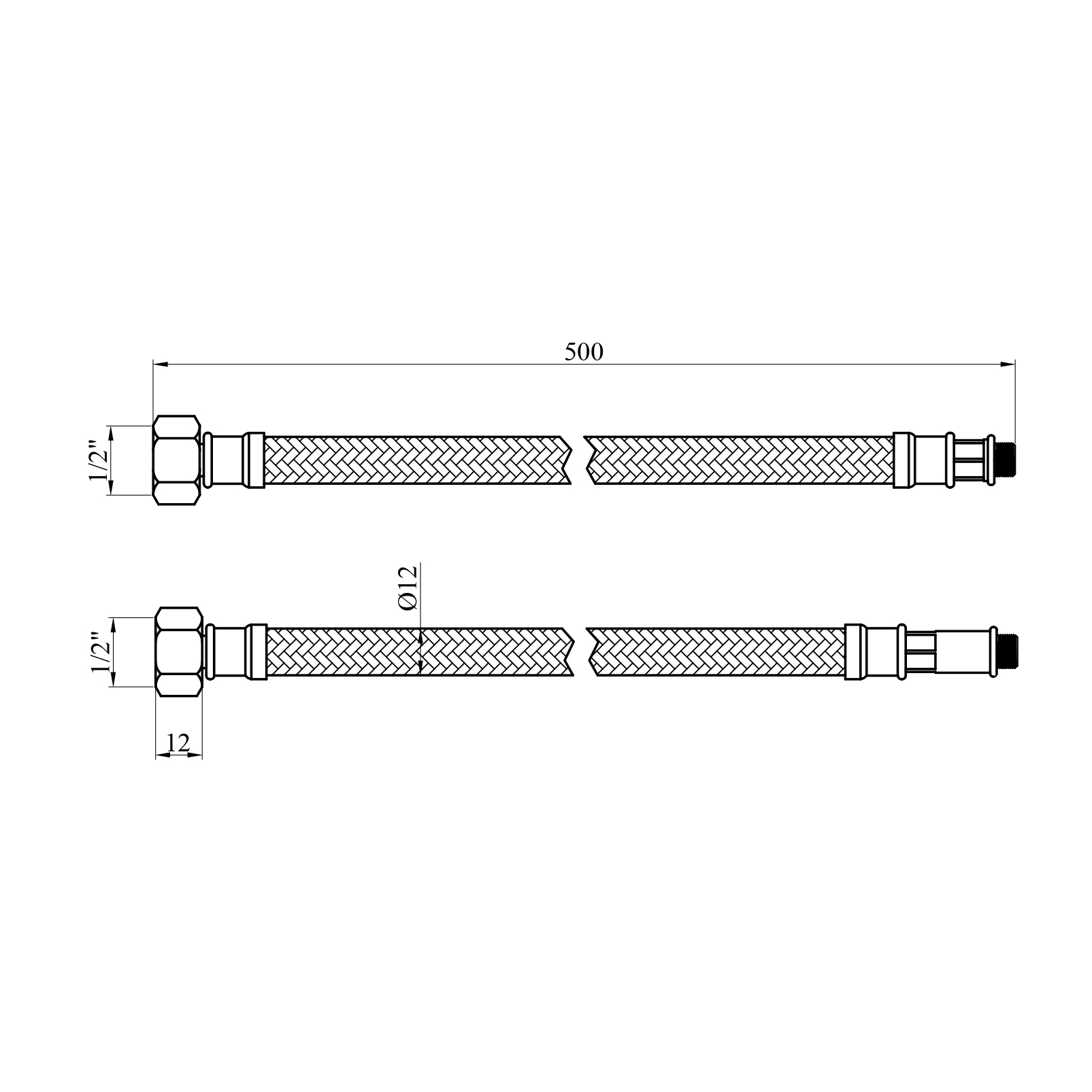 Гнучка підводка для підключення змішувача Kroner KRP 1/2"хМ10 ВЗ 50 см в обплетенні з нержавіючої сталі (пара)