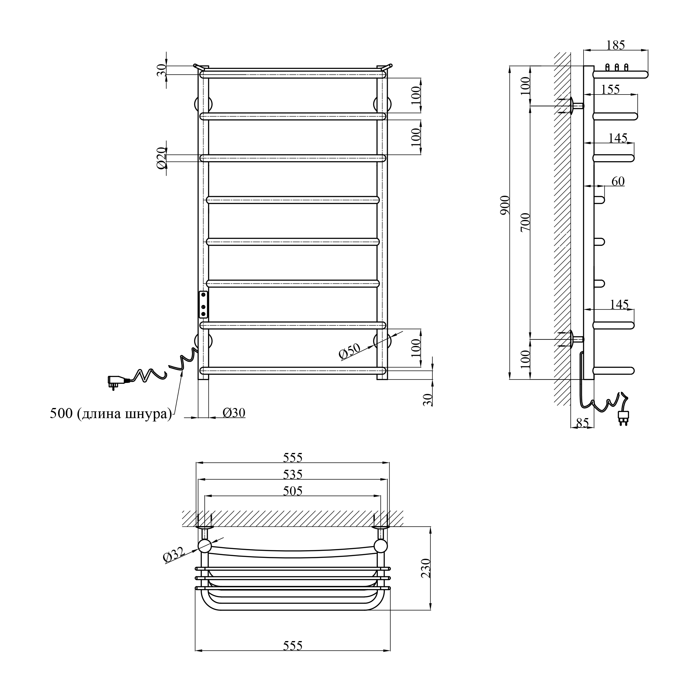 Сушарка для рушників електрична Kroner KRP Stern EL900x500-8