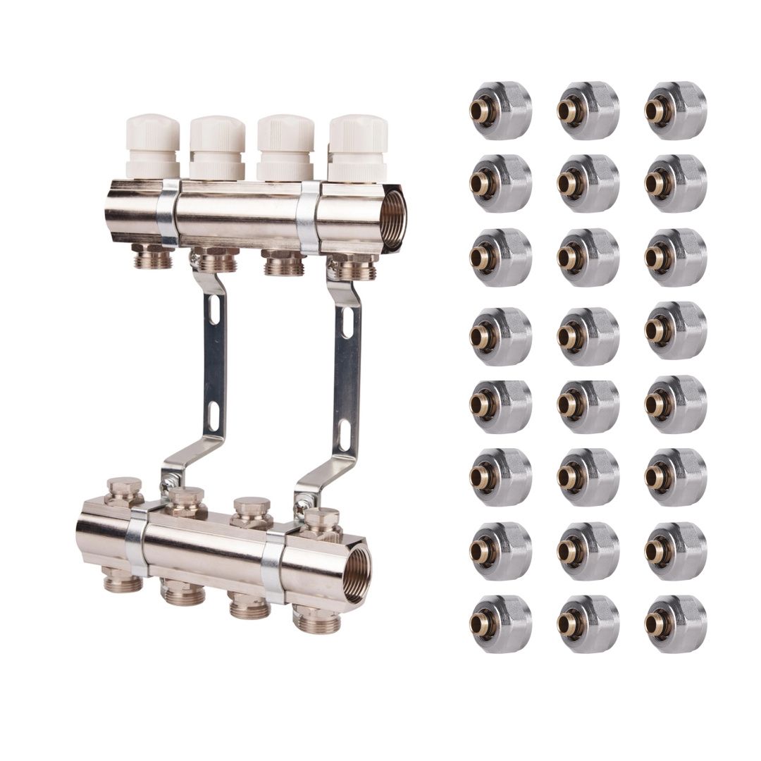 Комплект: SD Колектор терморегулювальний 1"х12   SD236W12 + SD Євроконус 3/4'' 16 х 2мм   SD346