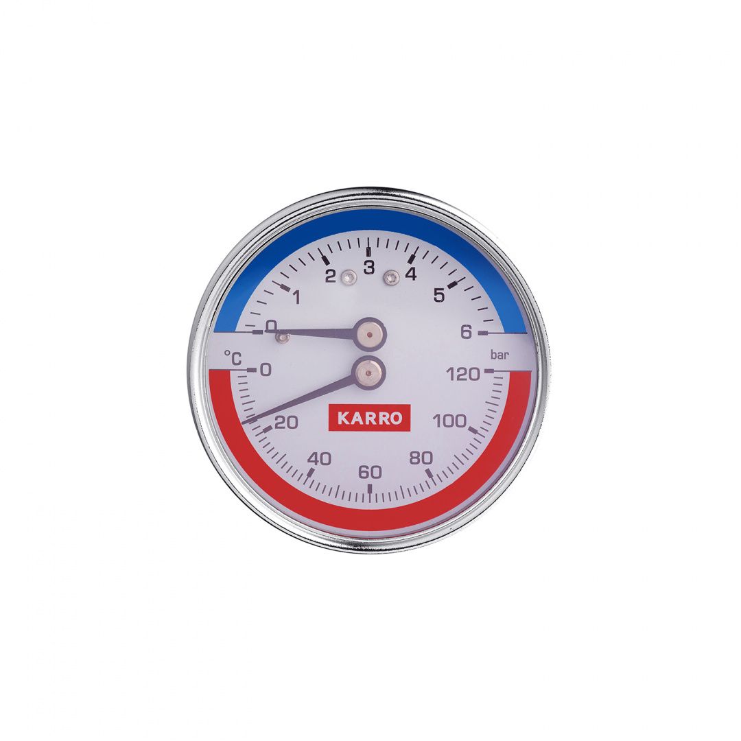 Термоманометр Karro 1/2"х1/4" горизонтальний 63 мм KR-1086В