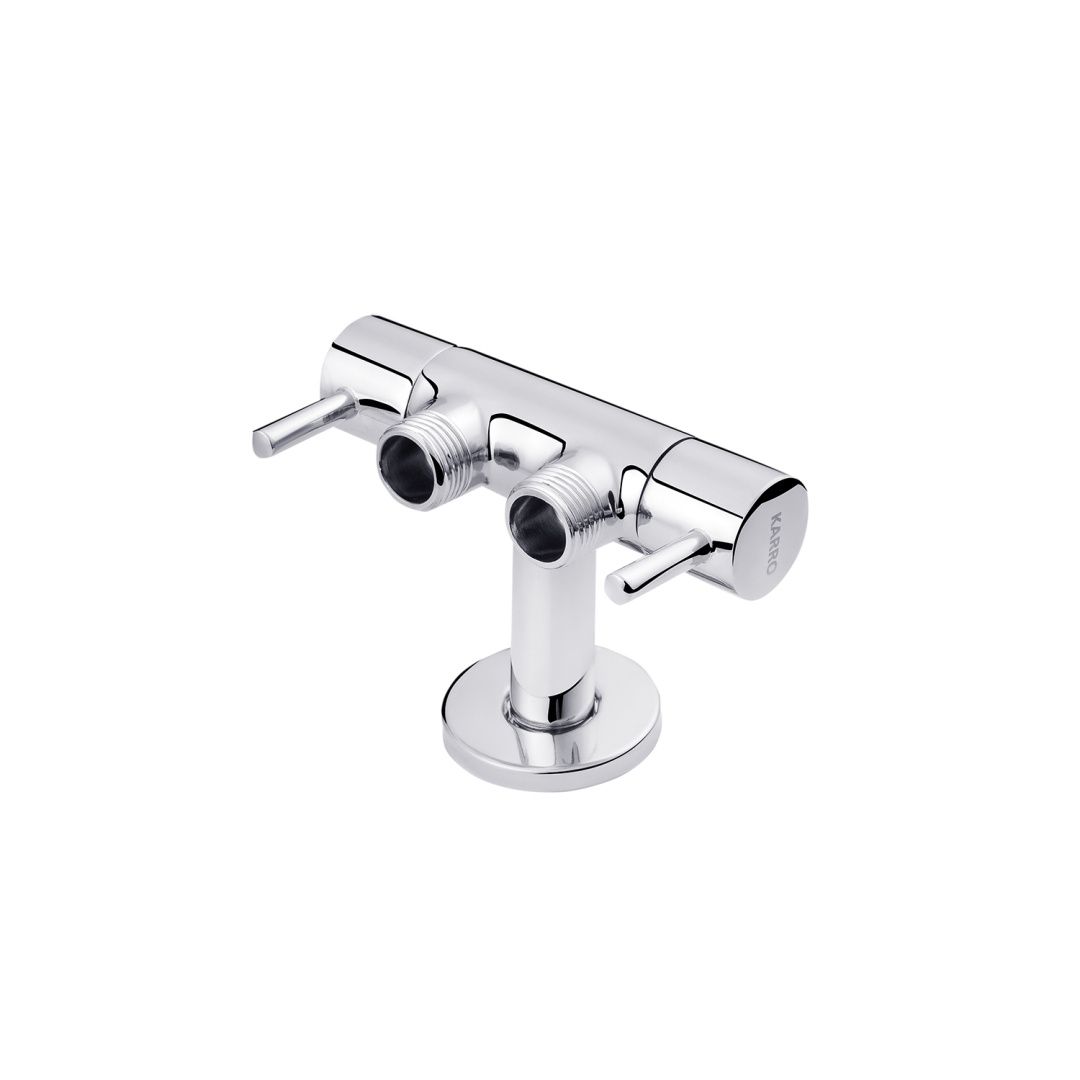 Кран приладовий для підключення Karro 1/2"x1/2"x1/2" ЗЗЗ на 2 виходи хромований KR-3155